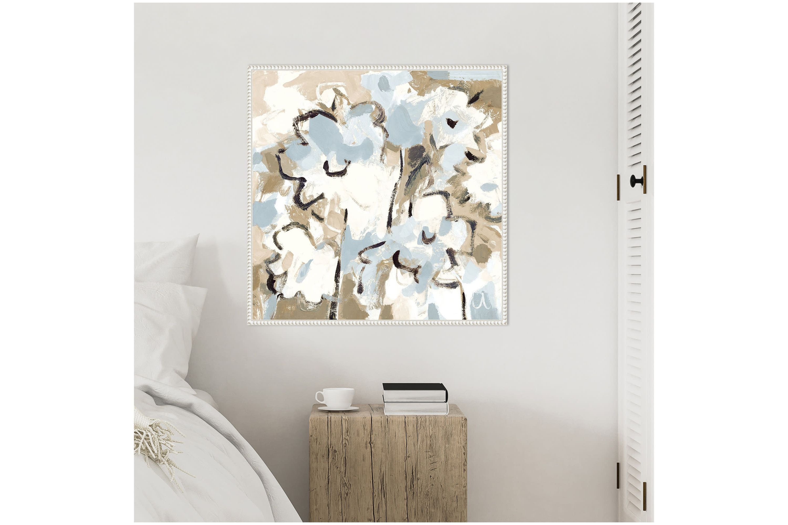 Light Blue Floral Framed Canvas Wall Art Print