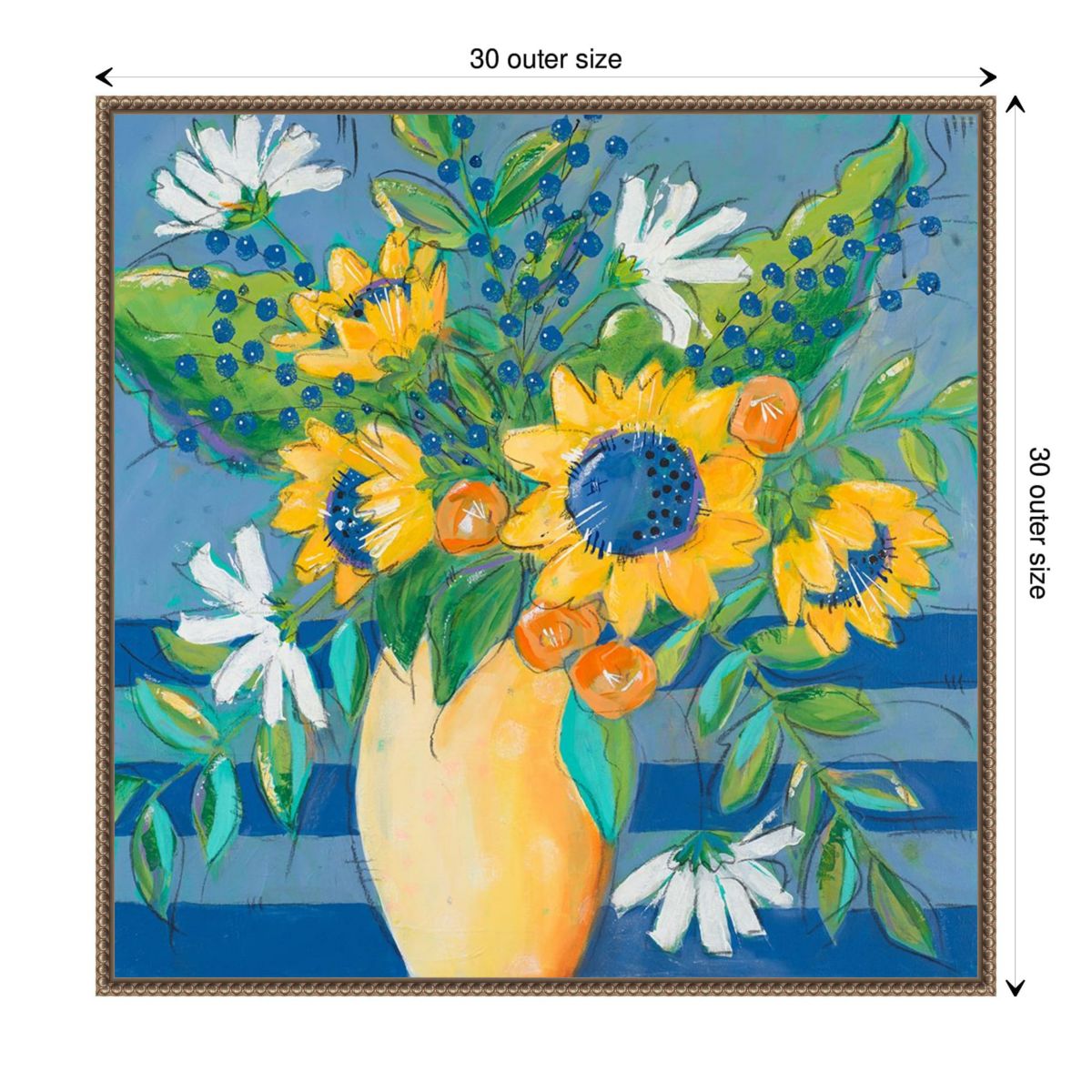 Floral Bursts Among the Blue Framed Canvas Wall Art Print