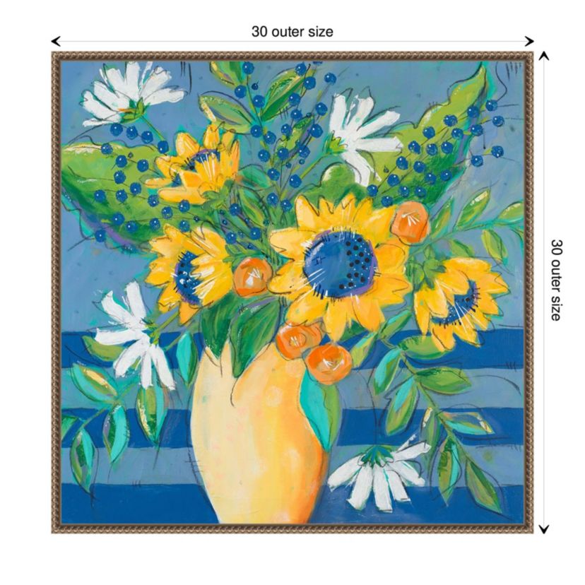 Floral Bursts Among the Blue Framed Canvas Wall Art Print