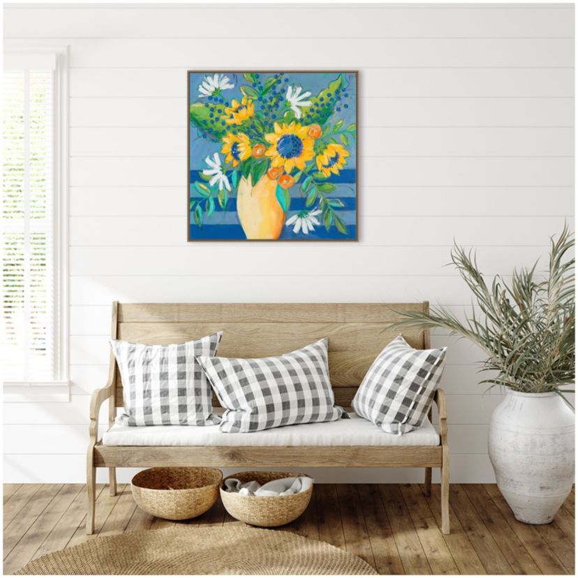 Floral Bursts Among the Blue Framed Canvas Wall Art Print