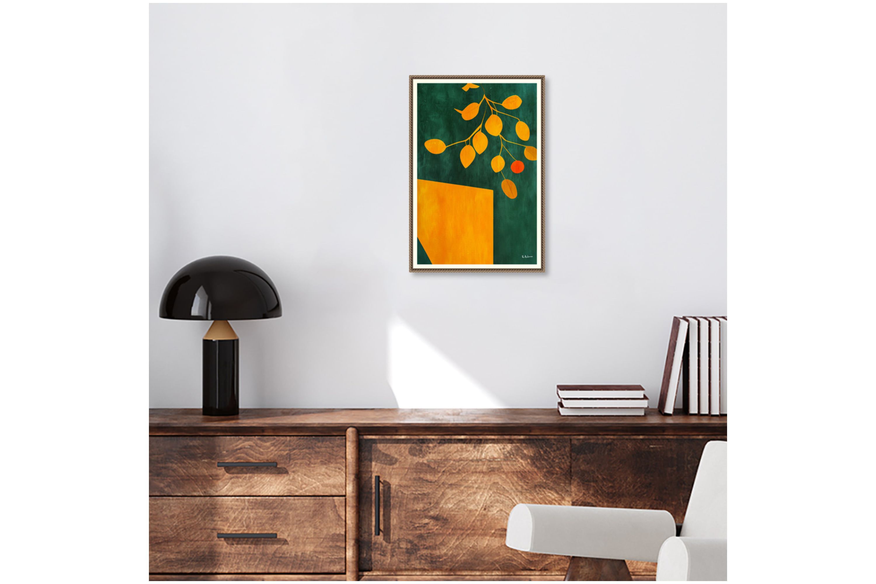 Golden Autumn Leaves Framed Canvas Wall Art Print
