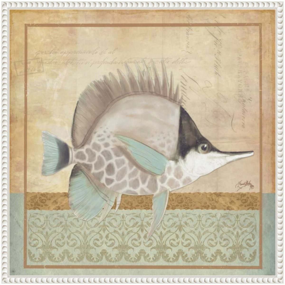 Vintage Fish IV Framed Canvas Wall Art Print