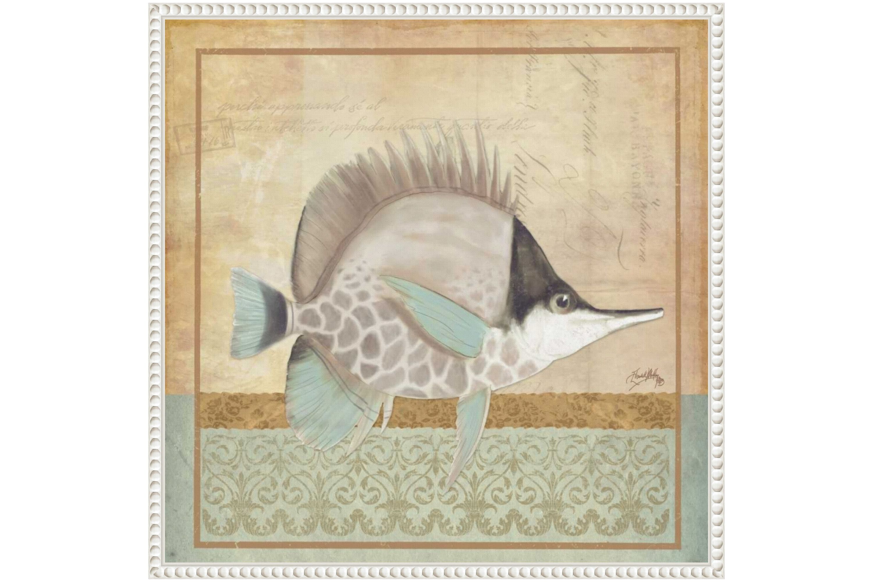 Vintage Fish IV Framed Canvas Wall Art Print