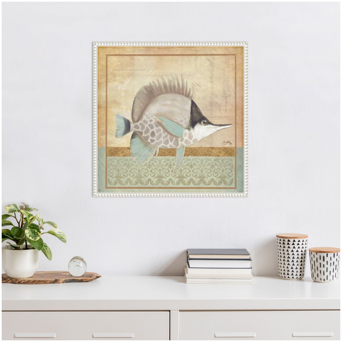 Vintage Fish IV Framed Canvas Wall Art Print