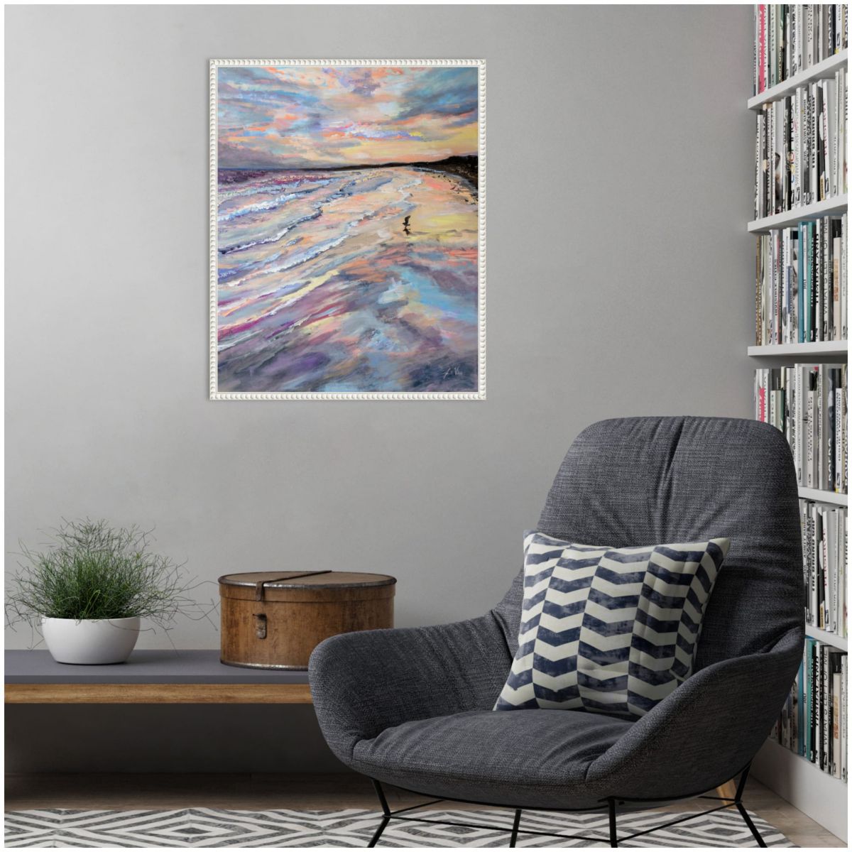 Sunset Seashore Framed Canvas Wall Art Print