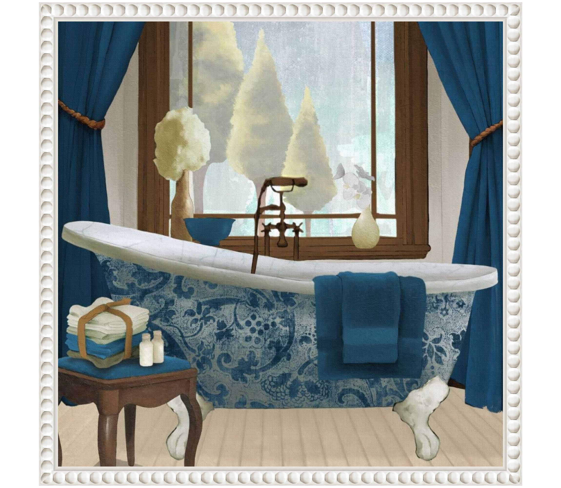 Blue Bath View II Framed Canvas Wall Art Print