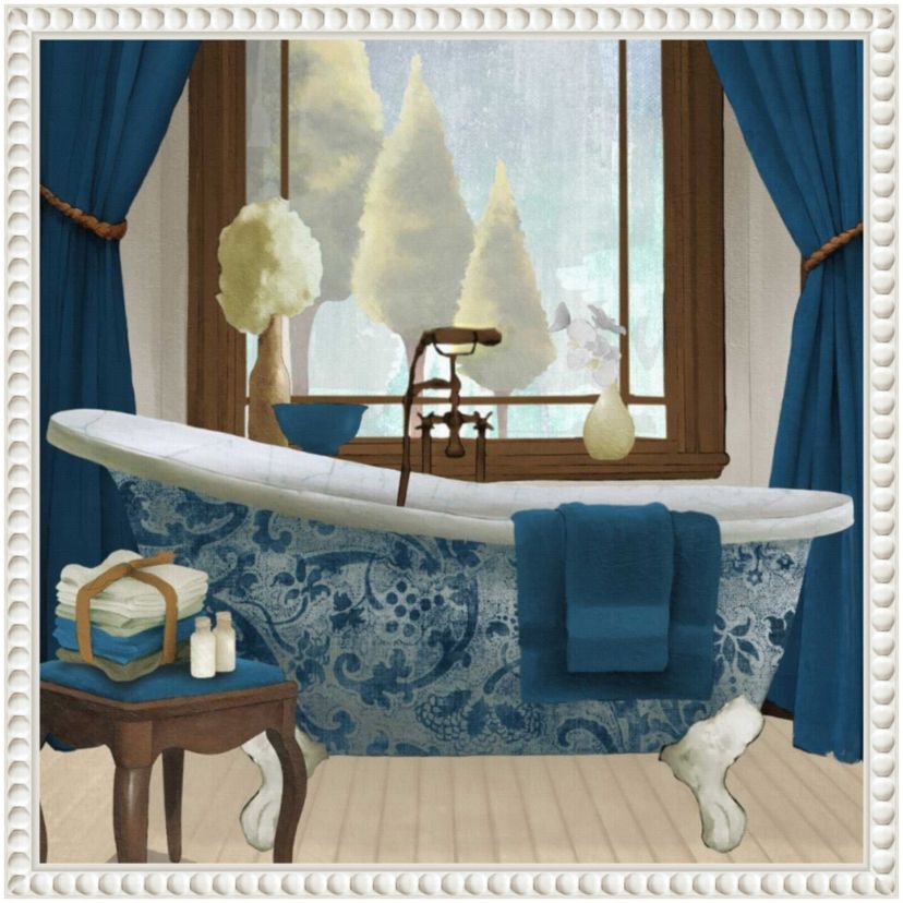 Blue Bath View II Framed Canvas Wall Art Print