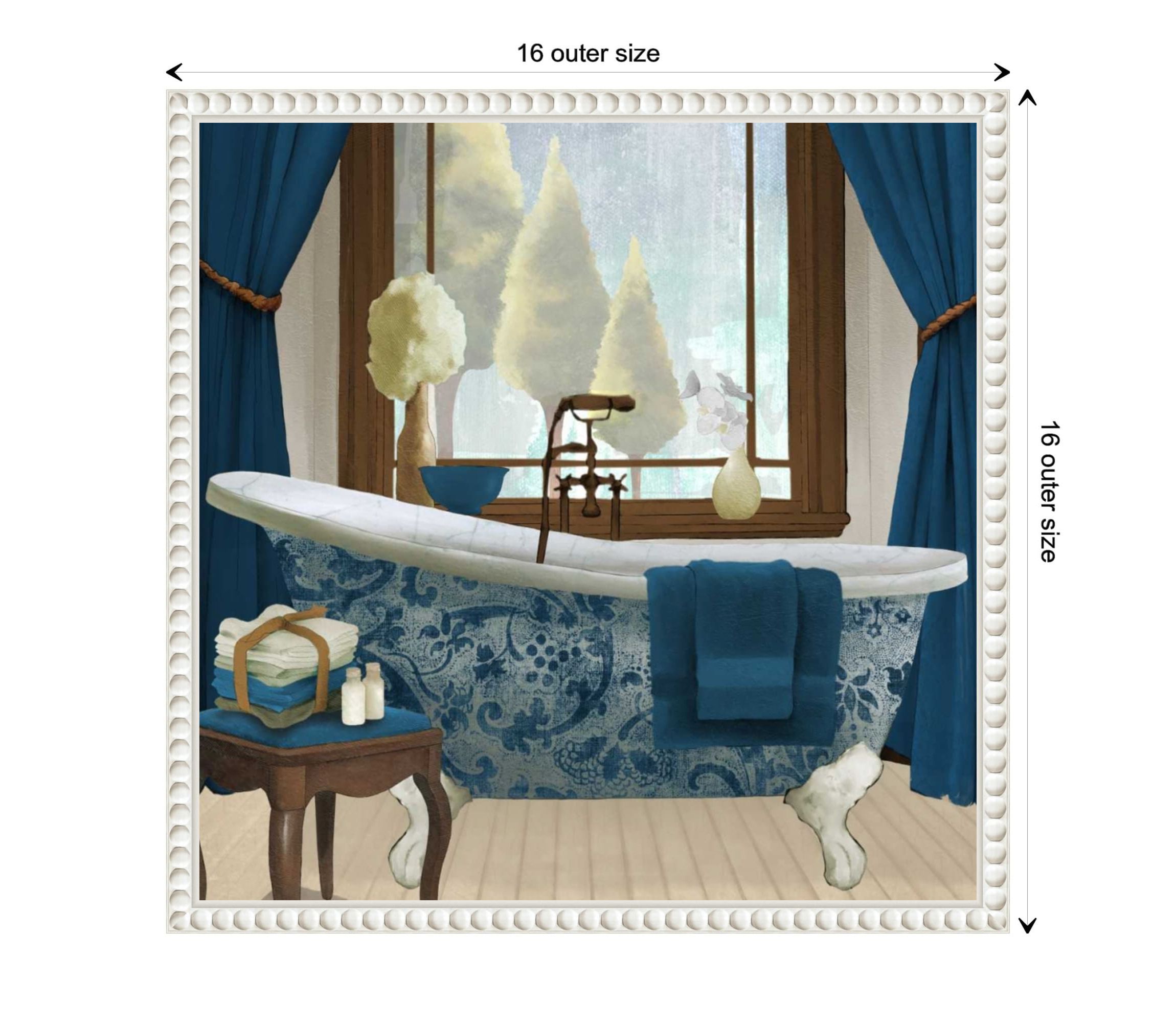 Blue Bath View II Framed Canvas Wall Art Print