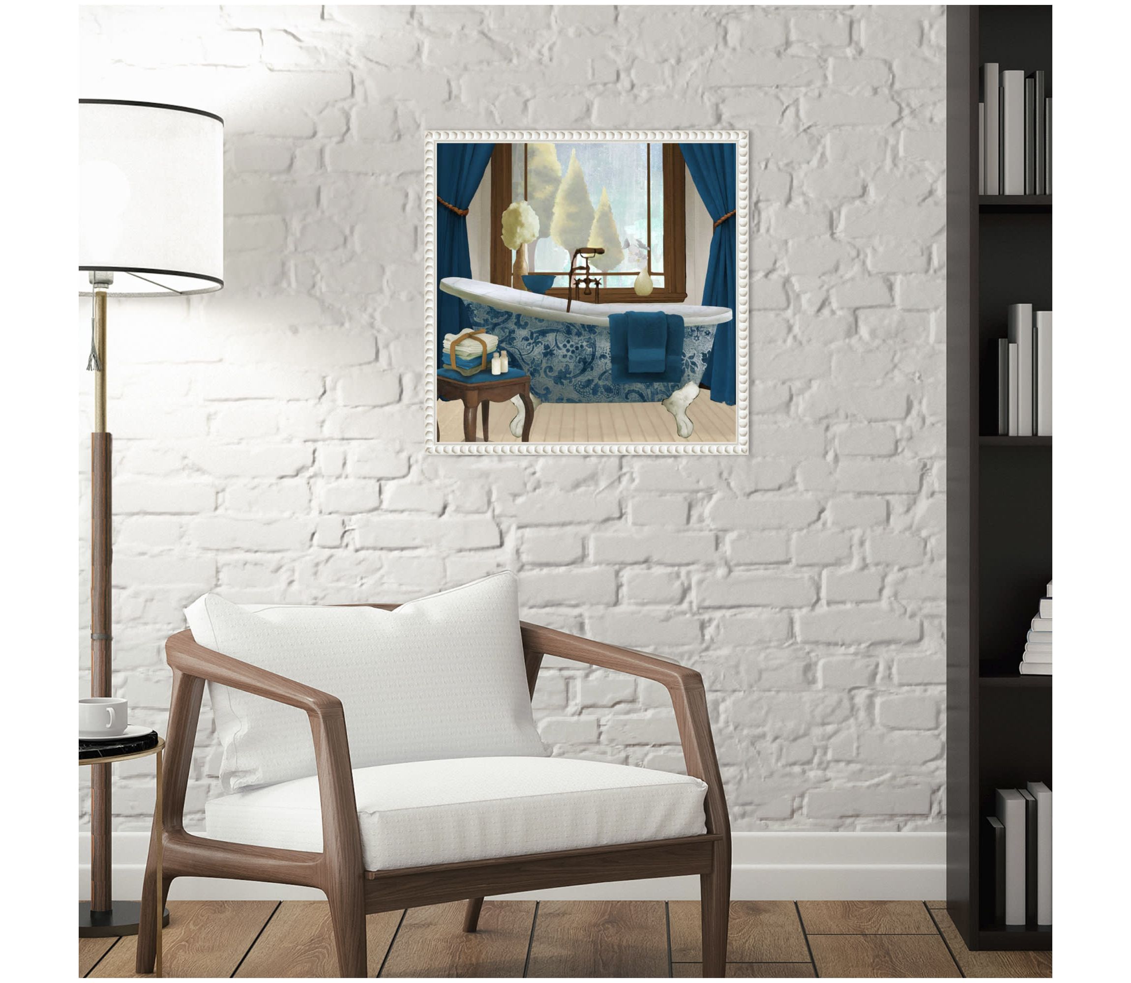 Blue Bath View II Framed Canvas Wall Art Print