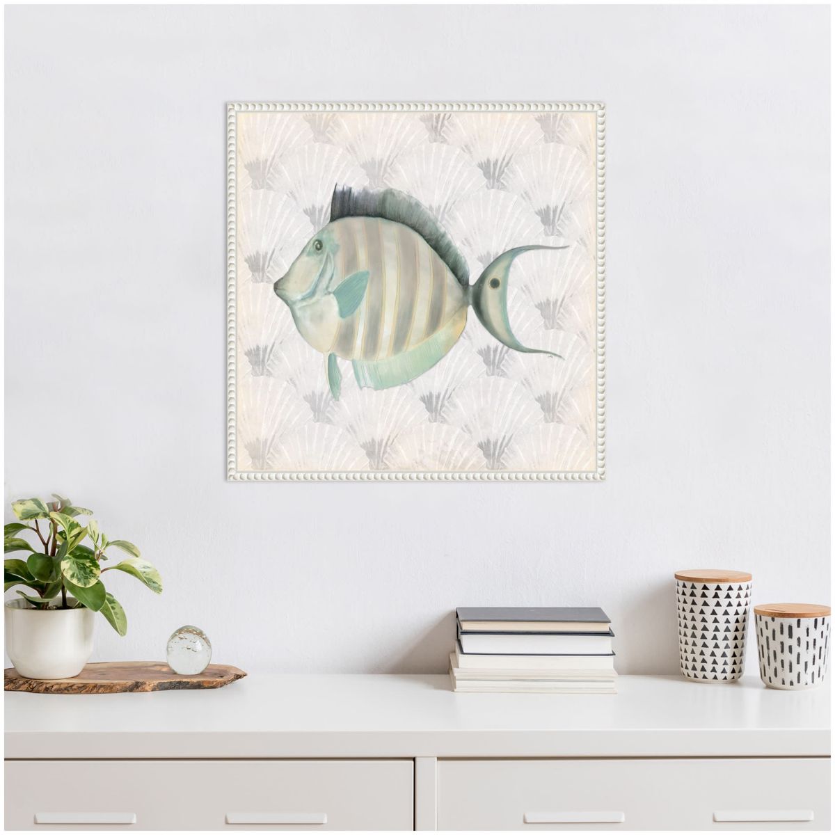 Neutral Vintage Fish I Framed Canvas Wall Art Print