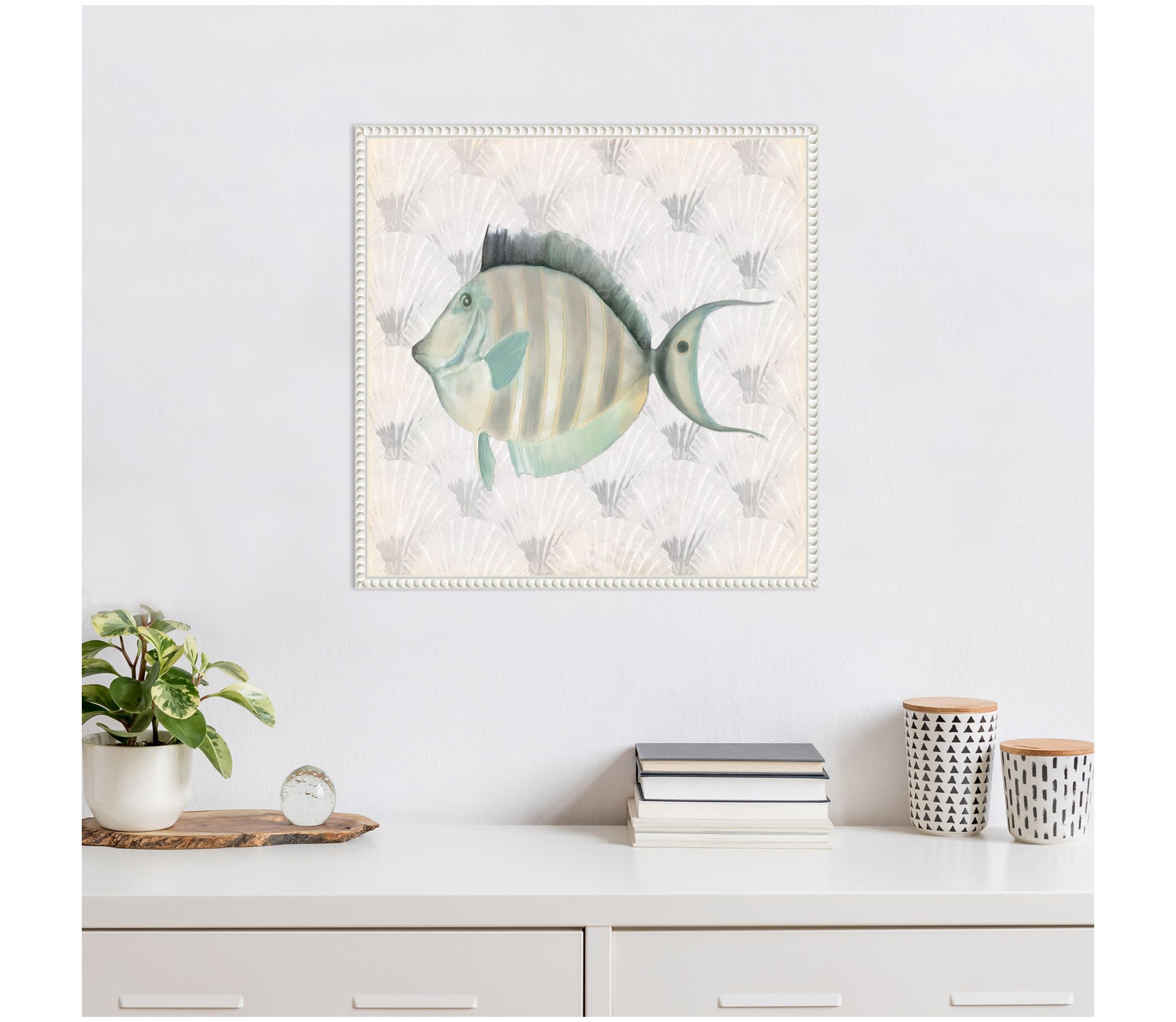 Neutral Vintage Fish I Framed Canvas Wall Art Print