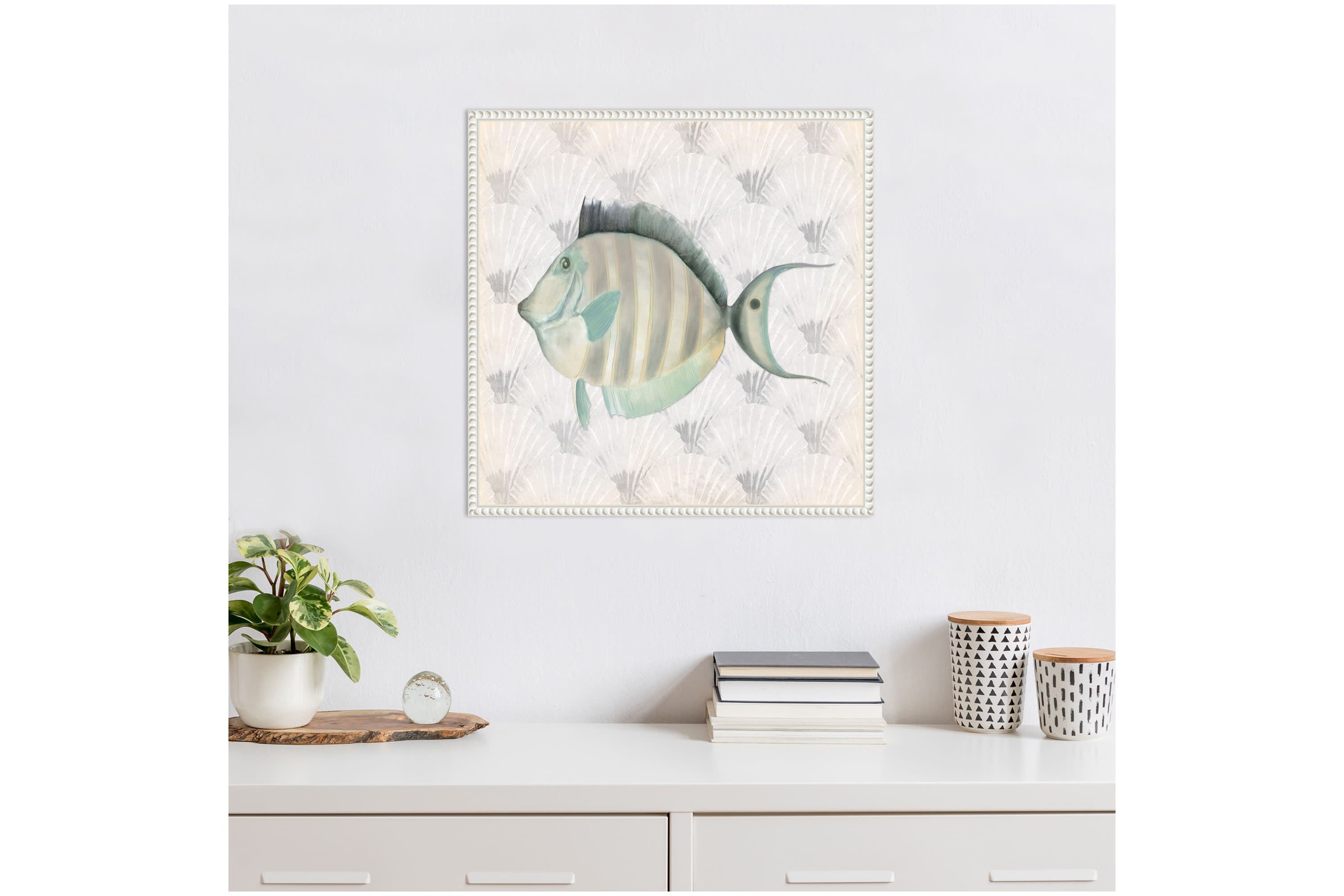 Neutral Vintage Fish I Framed Canvas Wall Art Print