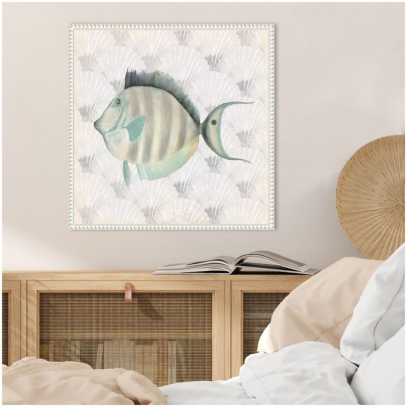 Neutral Vintage Fish I Framed Canvas Wall Art Print