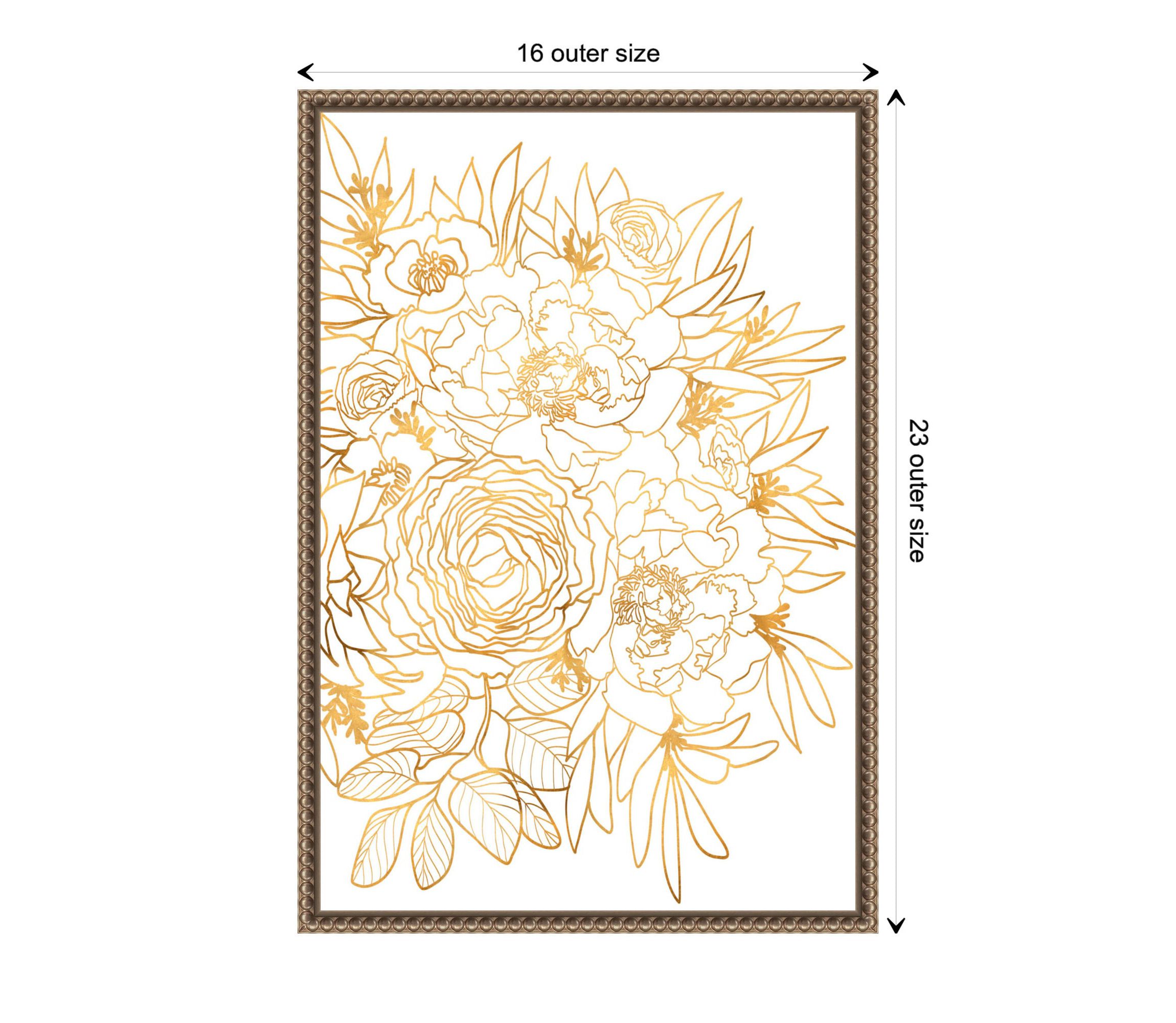 Rose floral art in gold Framed Canvas Wall Art Print