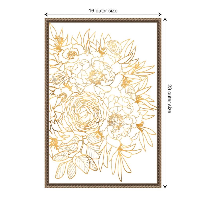Rose floral art in gold Framed Canvas Wall Art Print