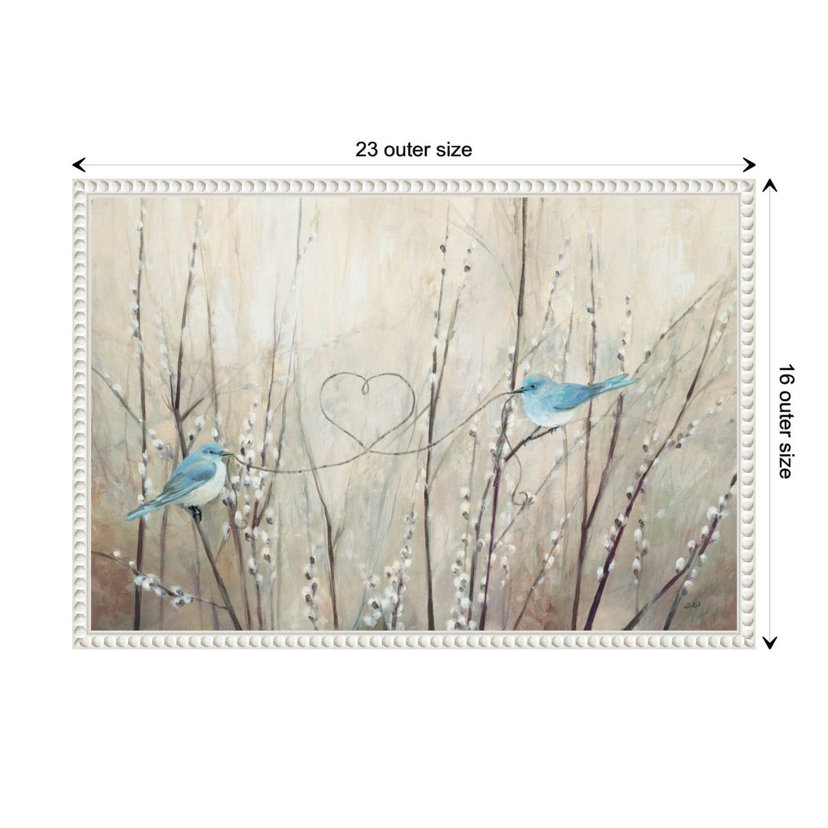 Pretty Birds Neutral String Framed Canvas Wall Art Print