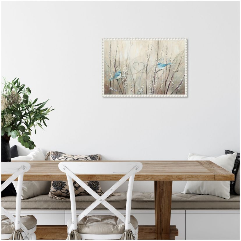 Pretty Birds Neutral String Framed Canvas Wall Art Print
