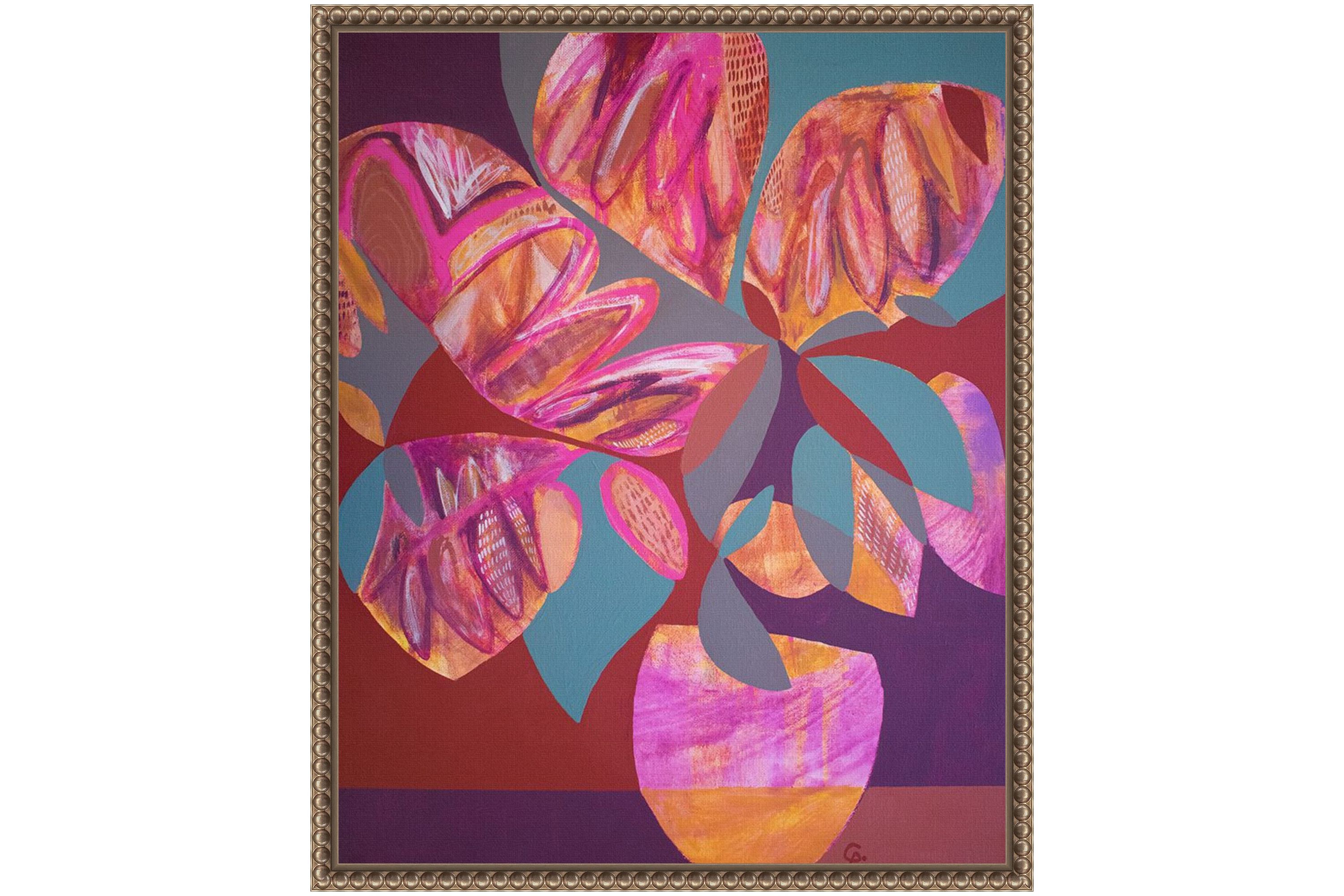 Pink Flowers Framed Canvas Wall Art Print
