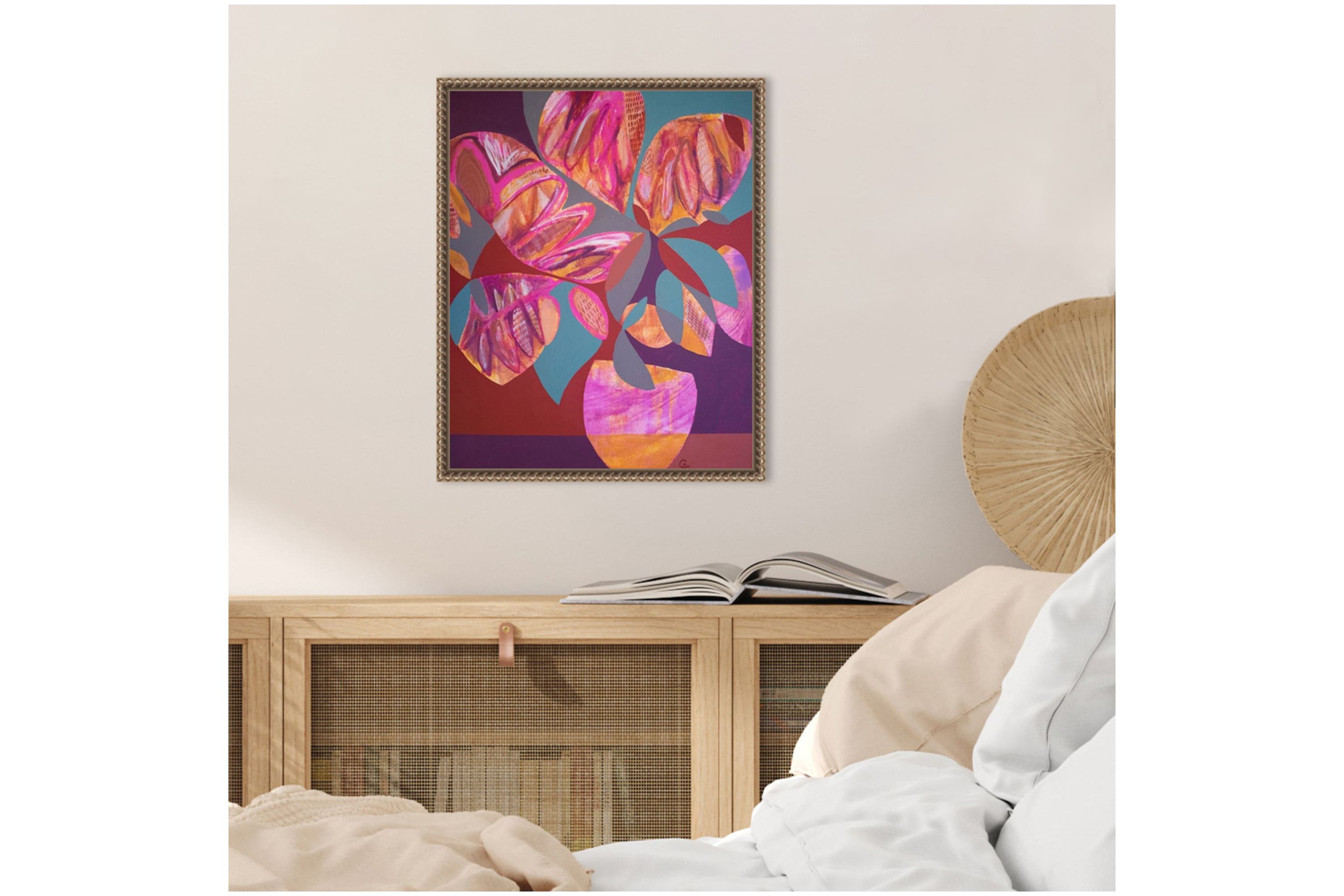 Pink Flowers Framed Canvas Wall Art Print