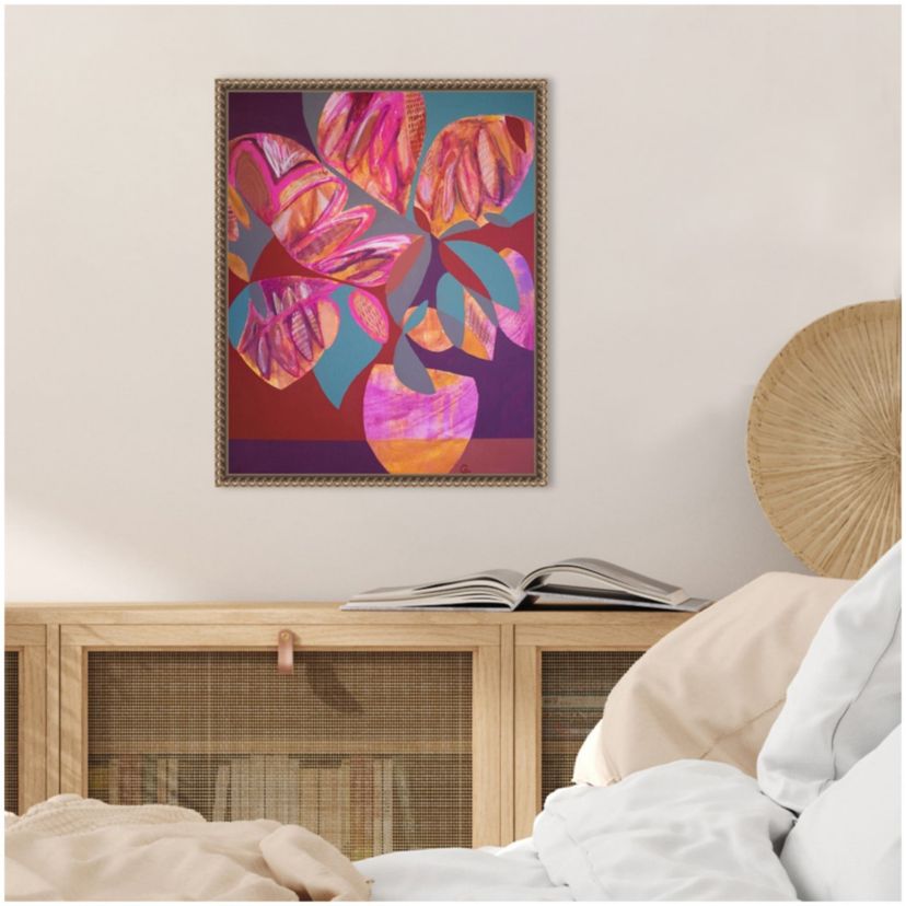 Pink Flowers Framed Canvas Wall Art Print