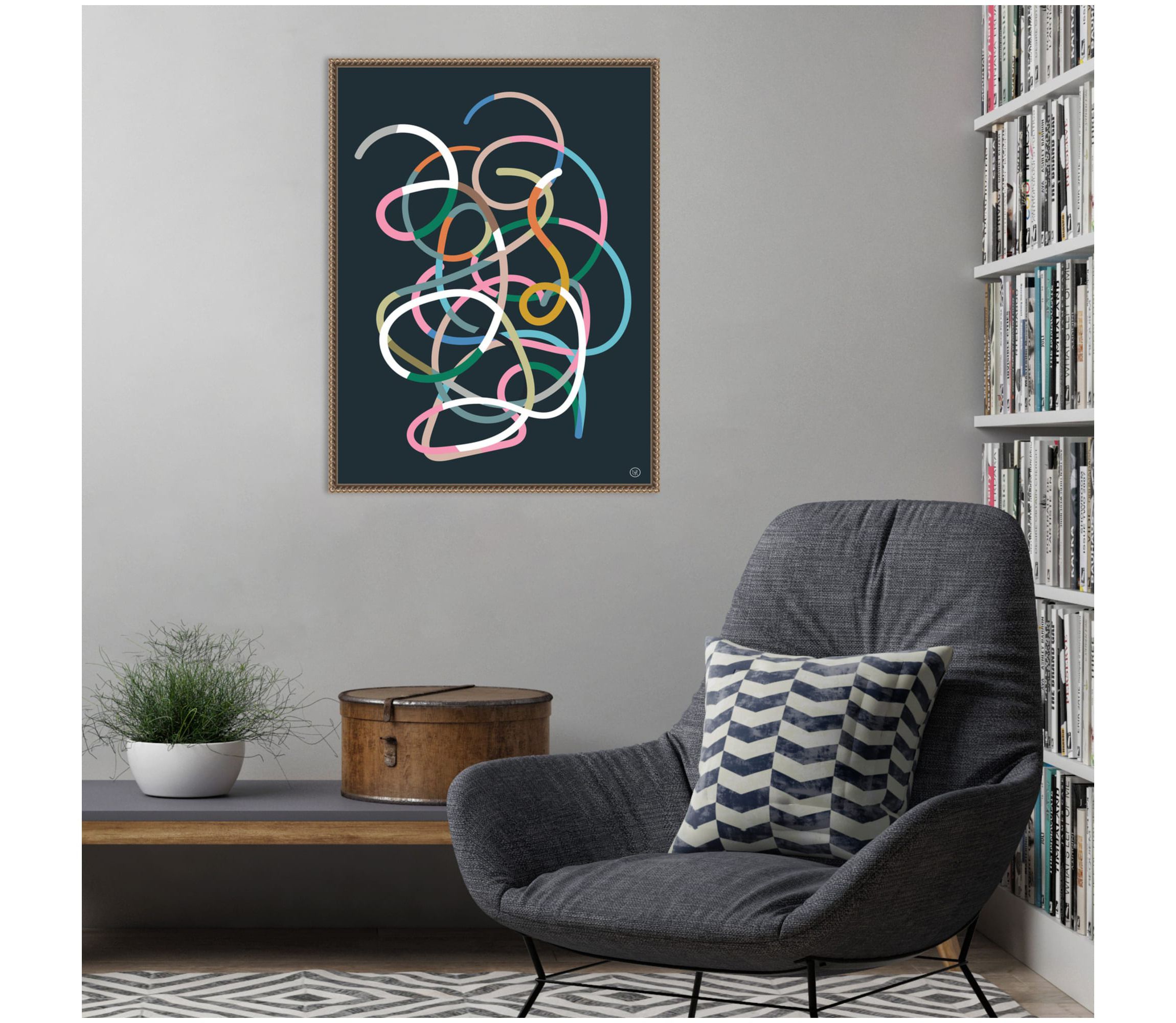 Color Lines Framed Canvas Wall Art Print