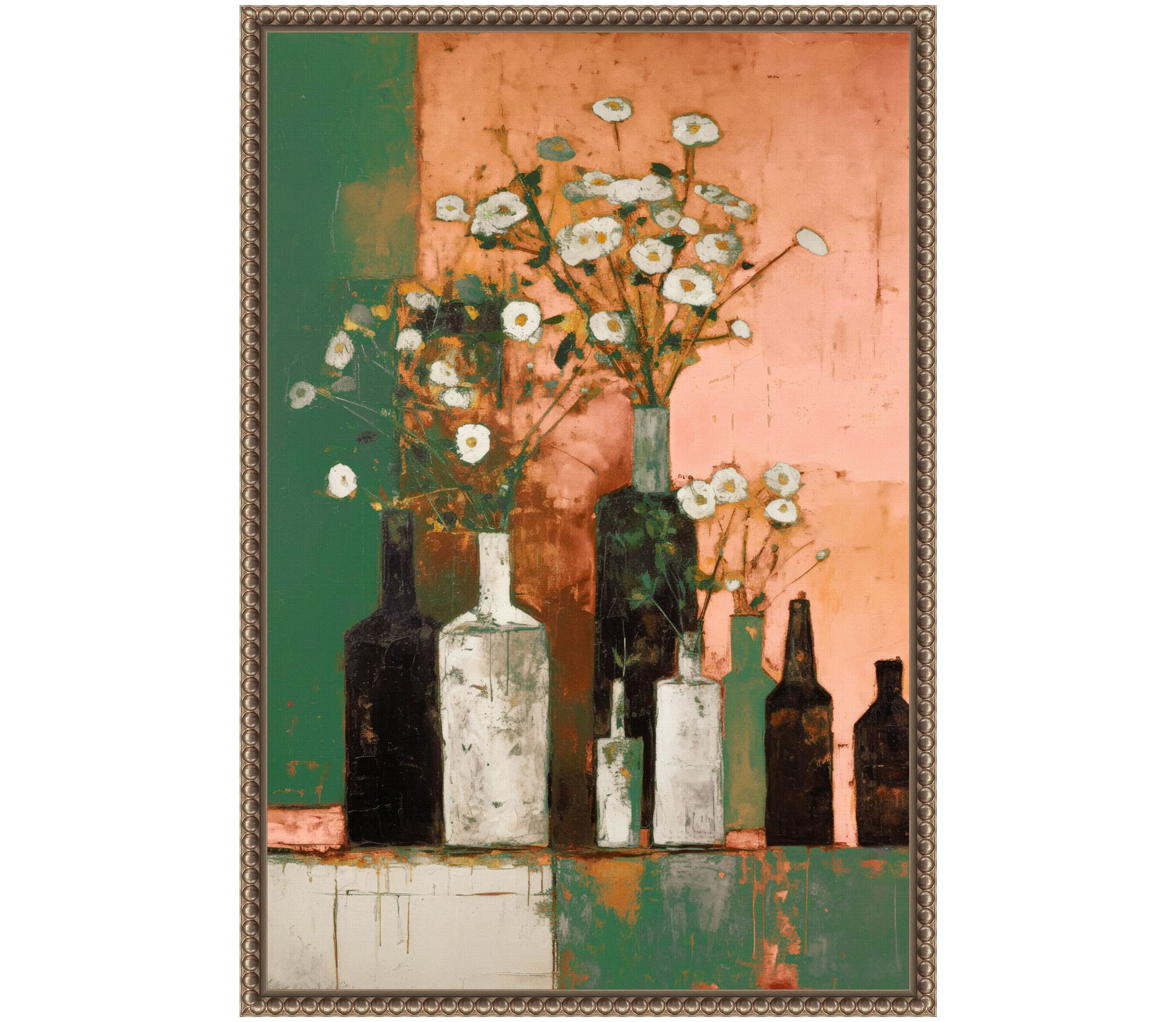 Bottles And Flowers Framed Canvas Wall Art Print