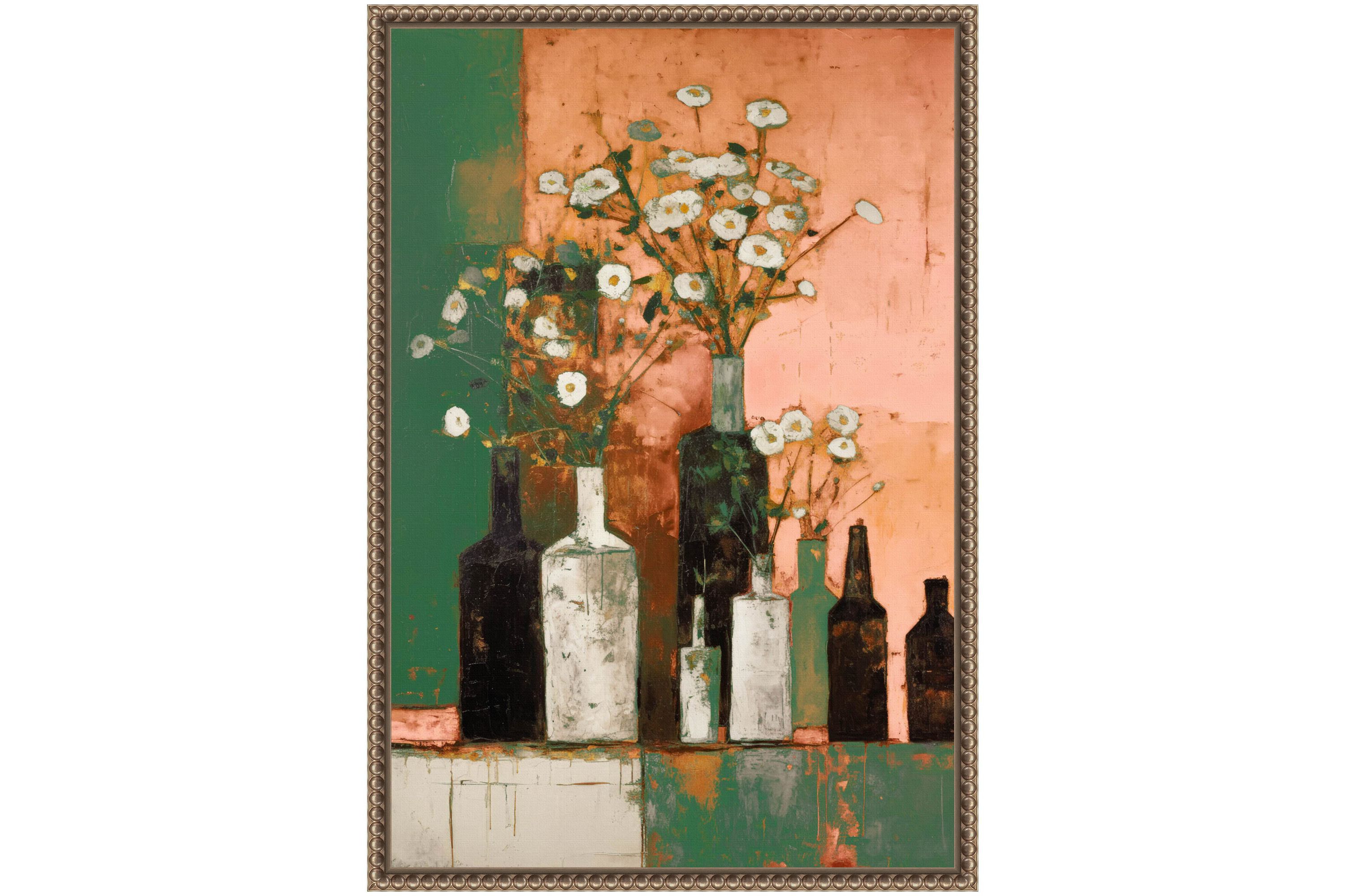 Bottles And Flowers Framed Canvas Wall Art Print