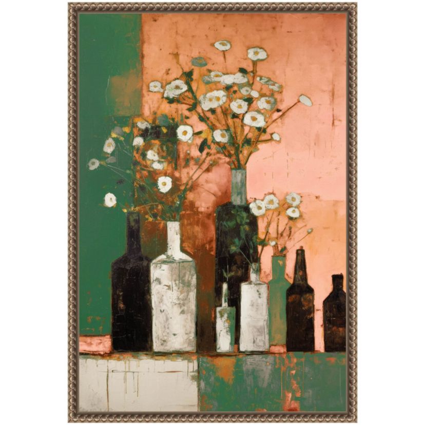 Bottles And Flowers Framed Canvas Wall Art Print