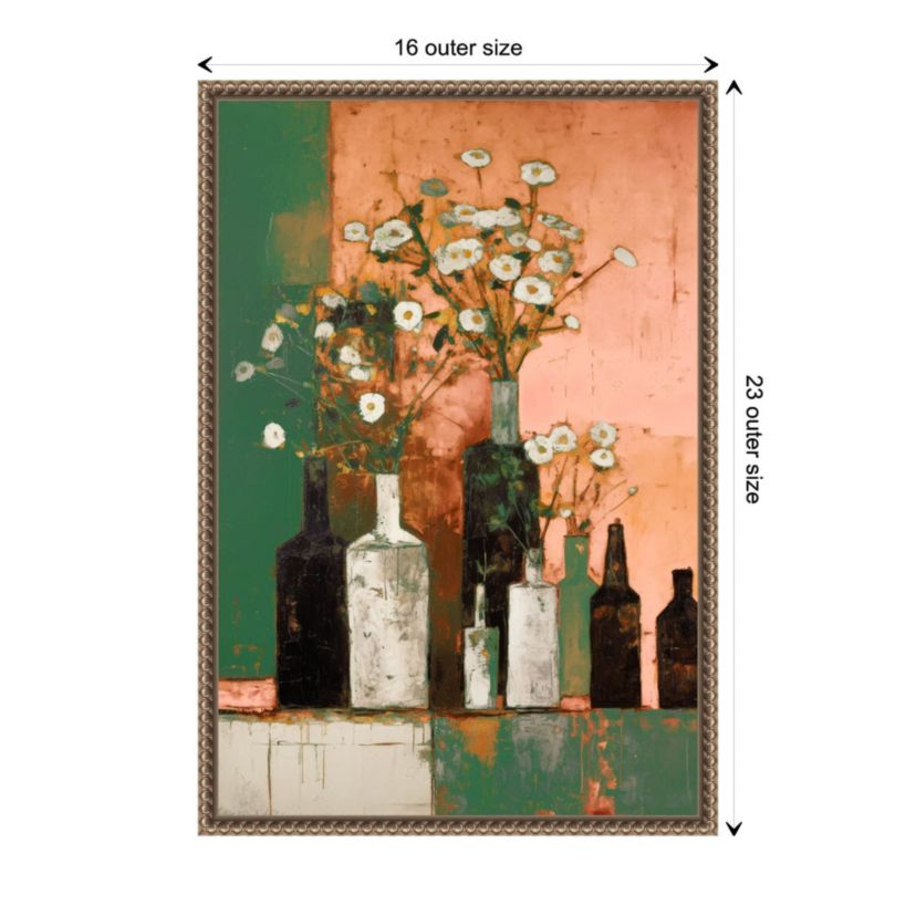 Bottles And Flowers Framed Canvas Wall Art Print