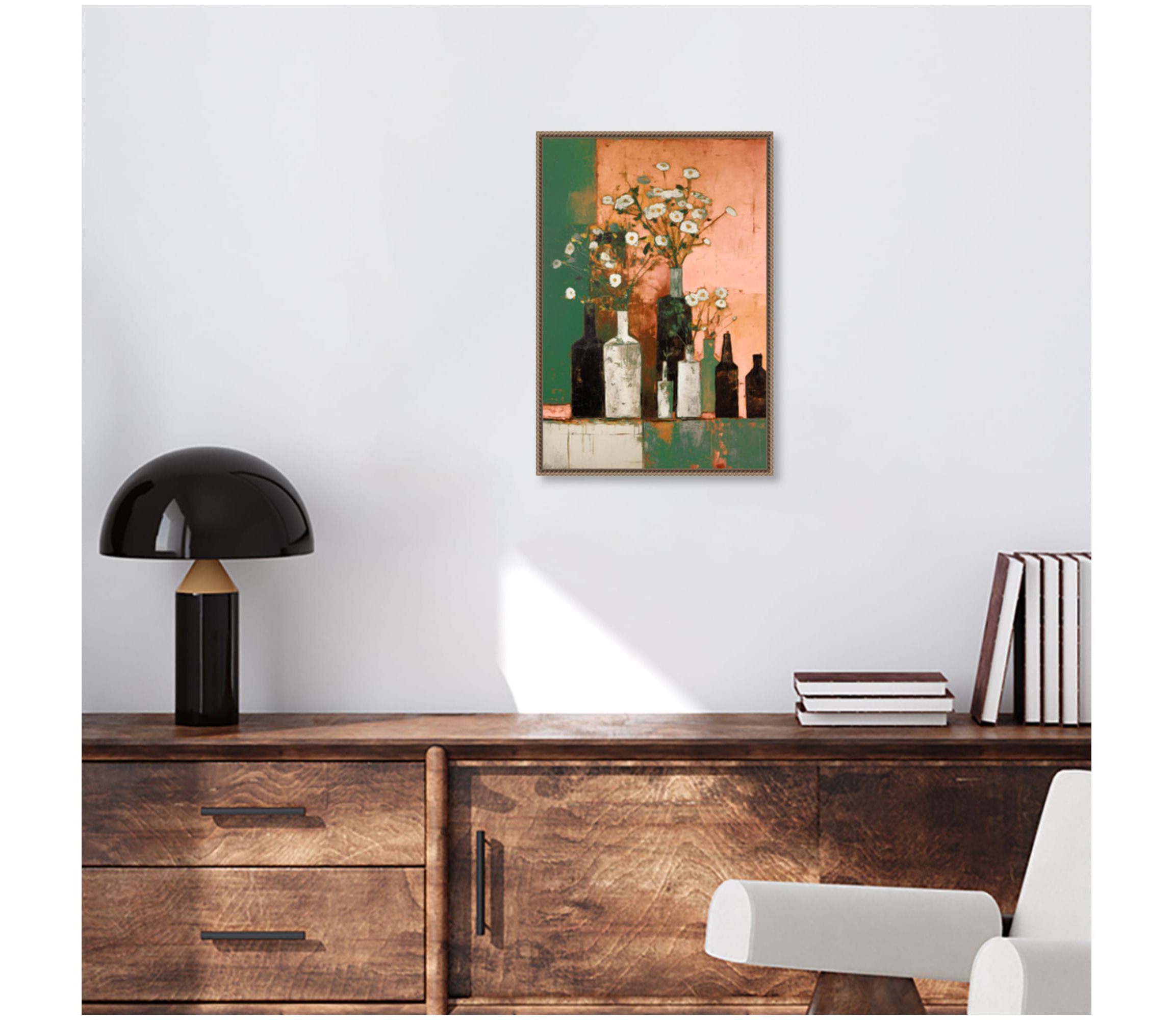 Bottles And Flowers Framed Canvas Wall Art Print