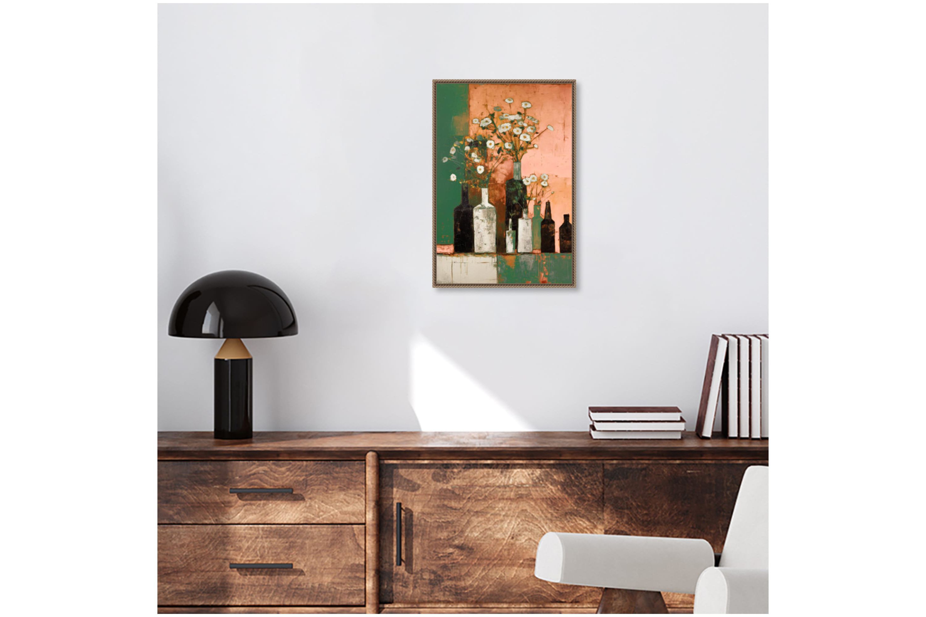 Bottles And Flowers Framed Canvas Wall Art Print