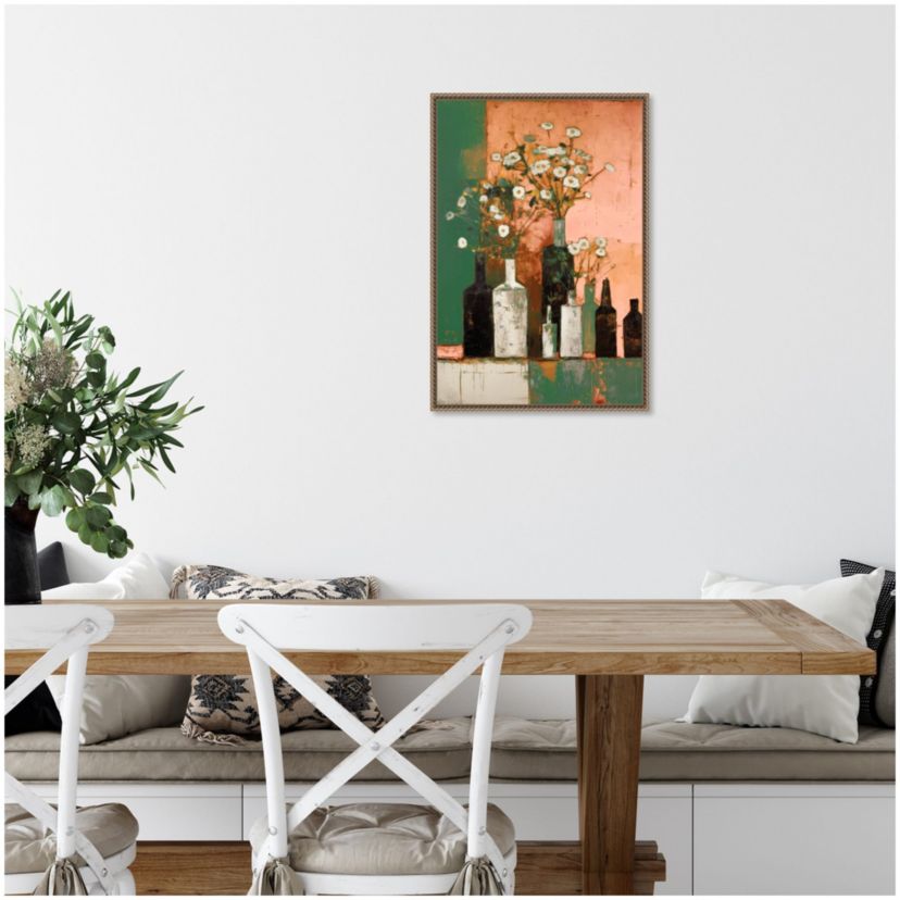 Bottles And Flowers Framed Canvas Wall Art Print