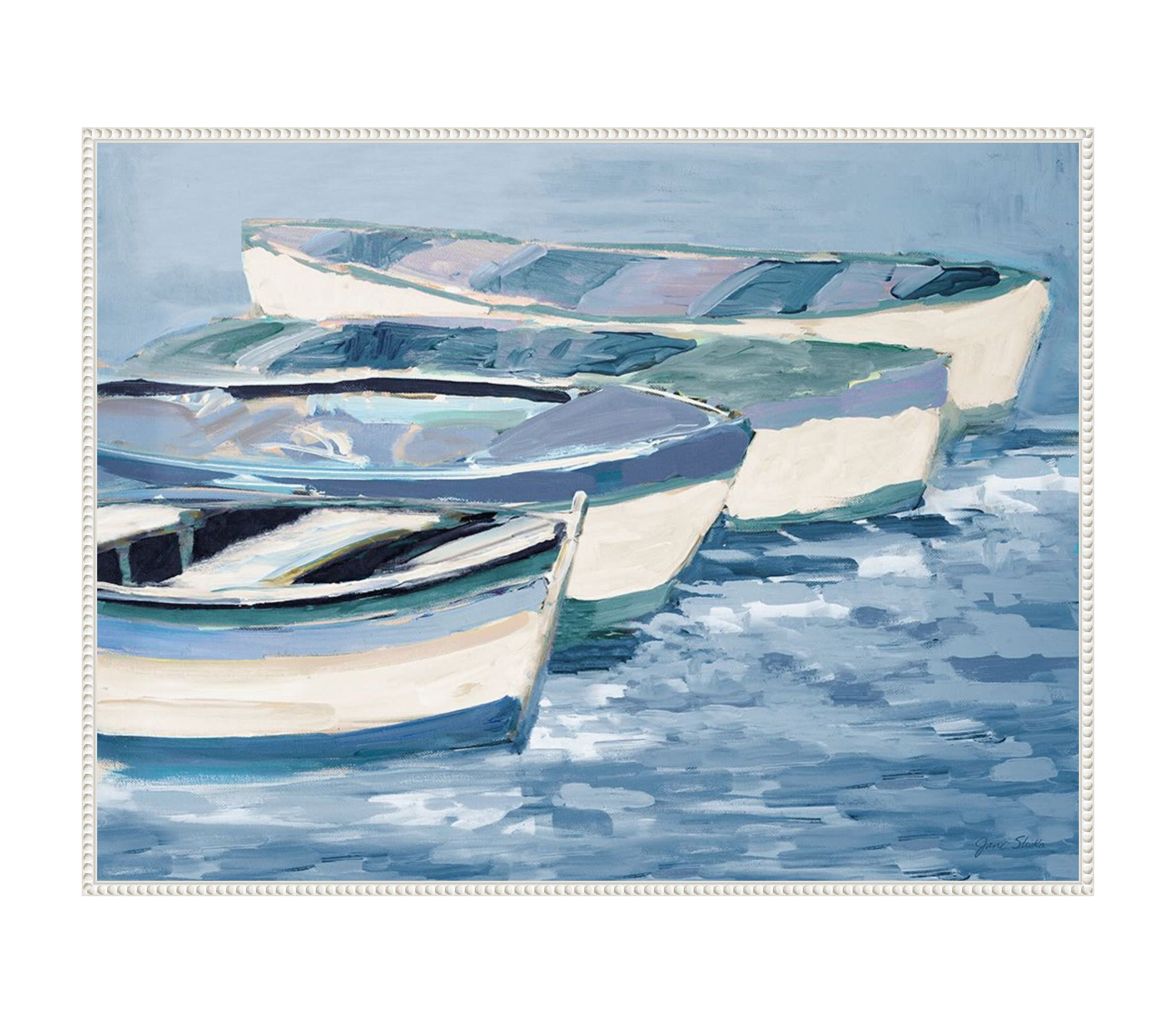 Blue Boat Line Framed Canvas Wall Art Print