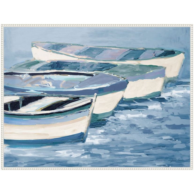Blue Boat Line Framed Canvas Wall Art Print
