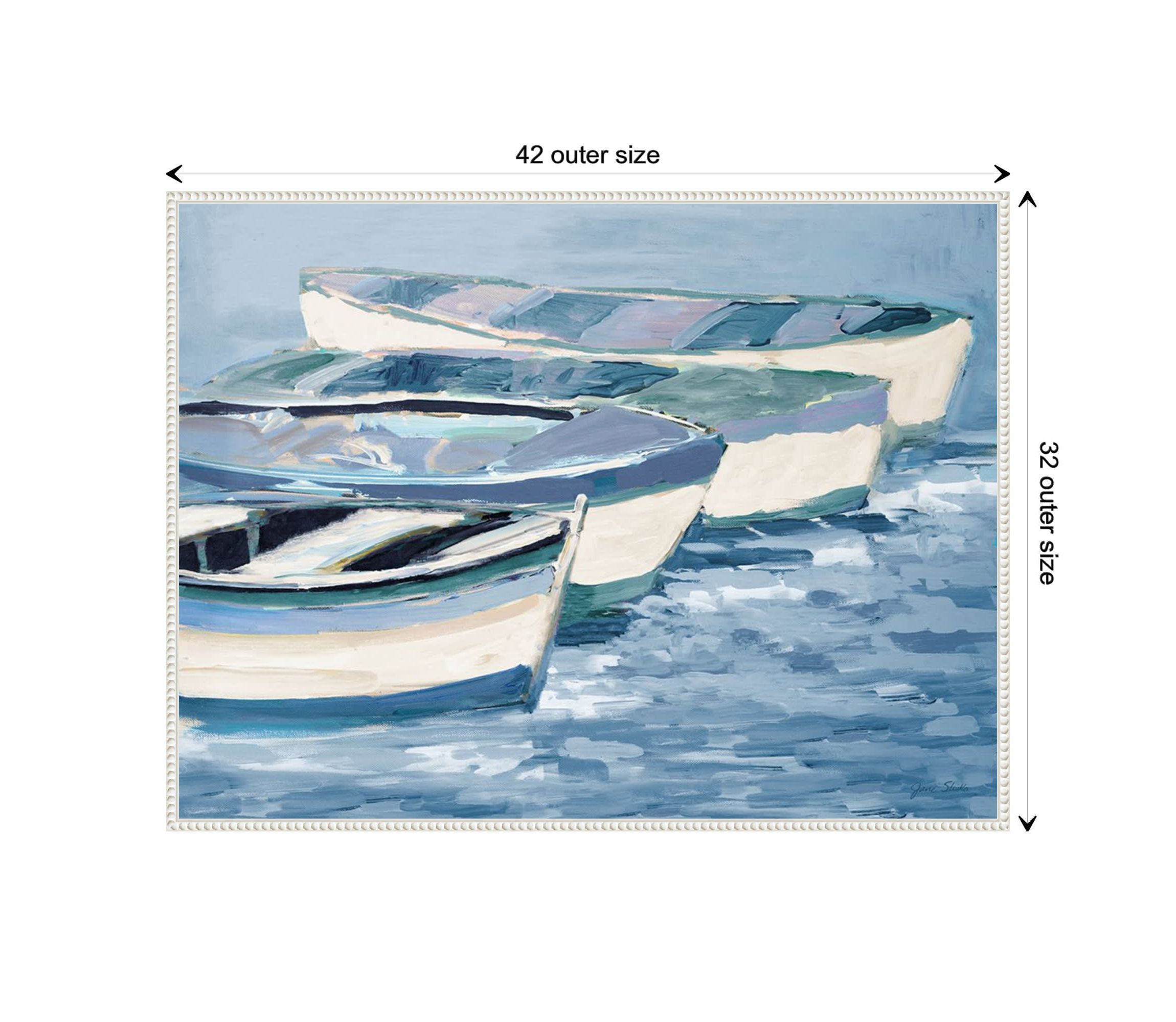 Blue Boat Line Framed Canvas Wall Art Print