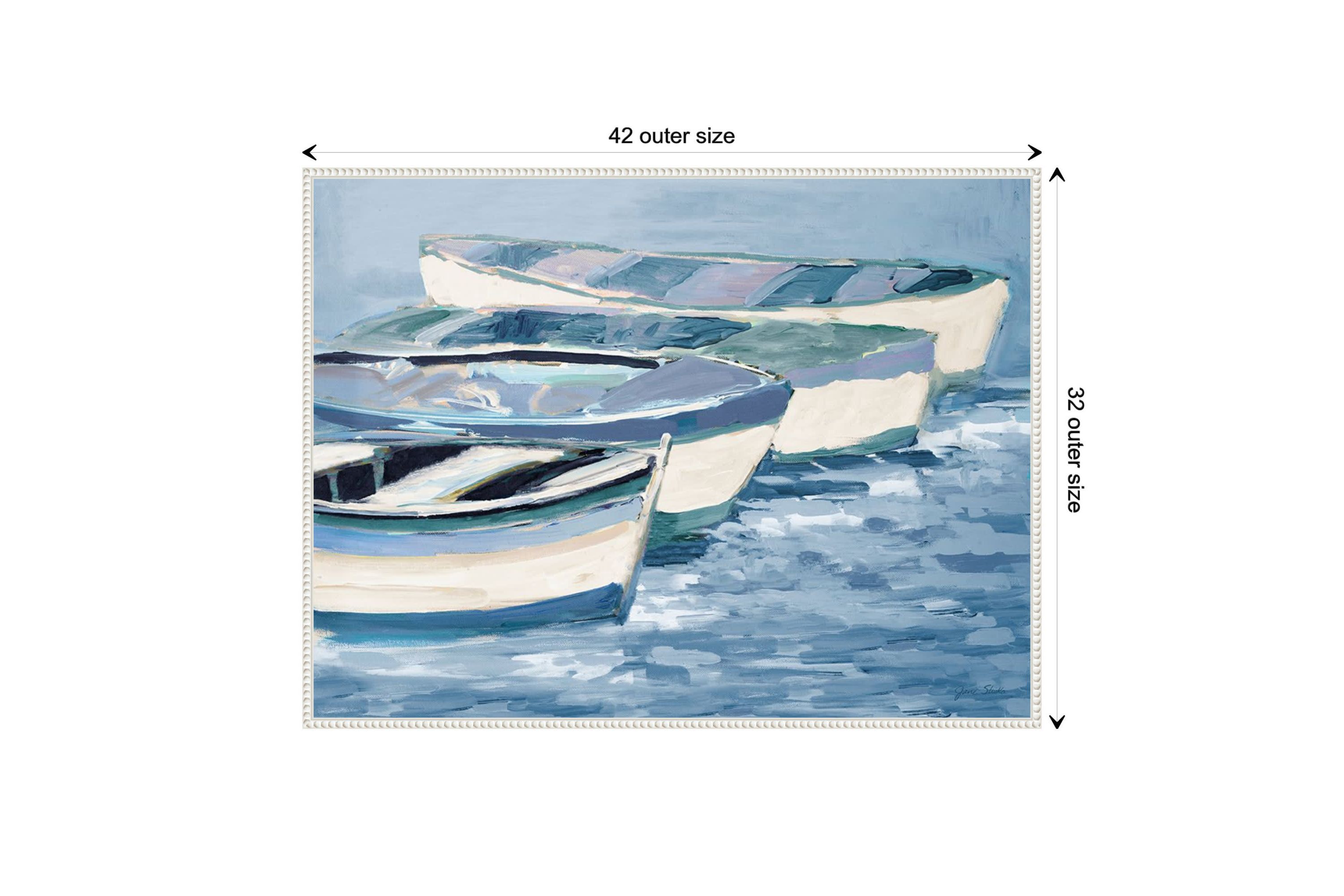 Blue Boat Line Framed Canvas Wall Art Print
