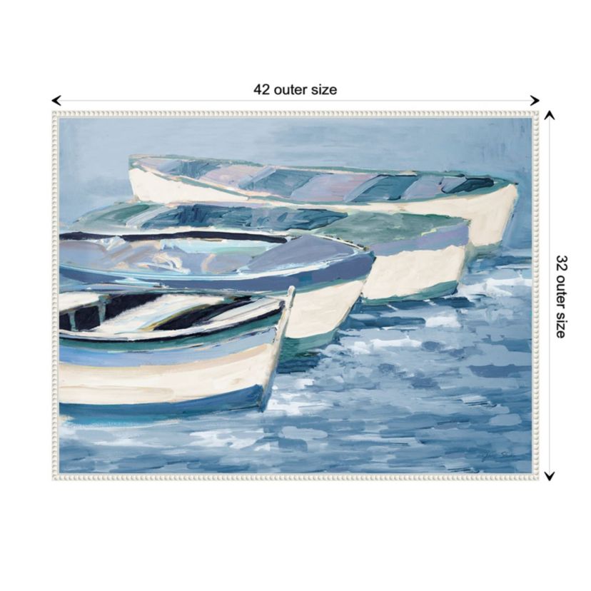 Blue Boat Line Framed Canvas Wall Art Print