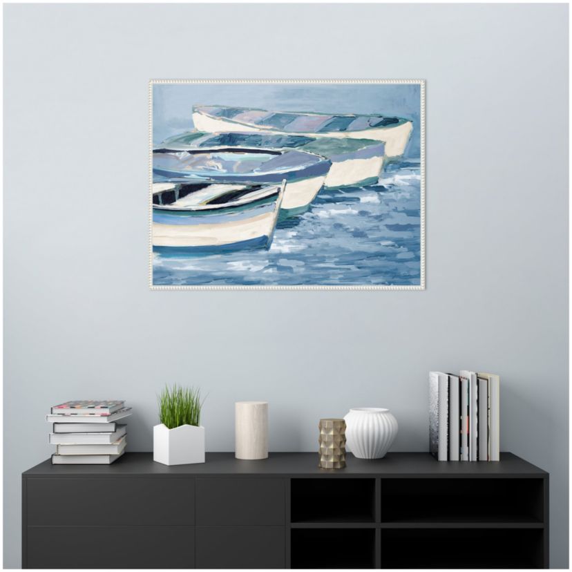 Blue Boat Line Framed Canvas Wall Art Print