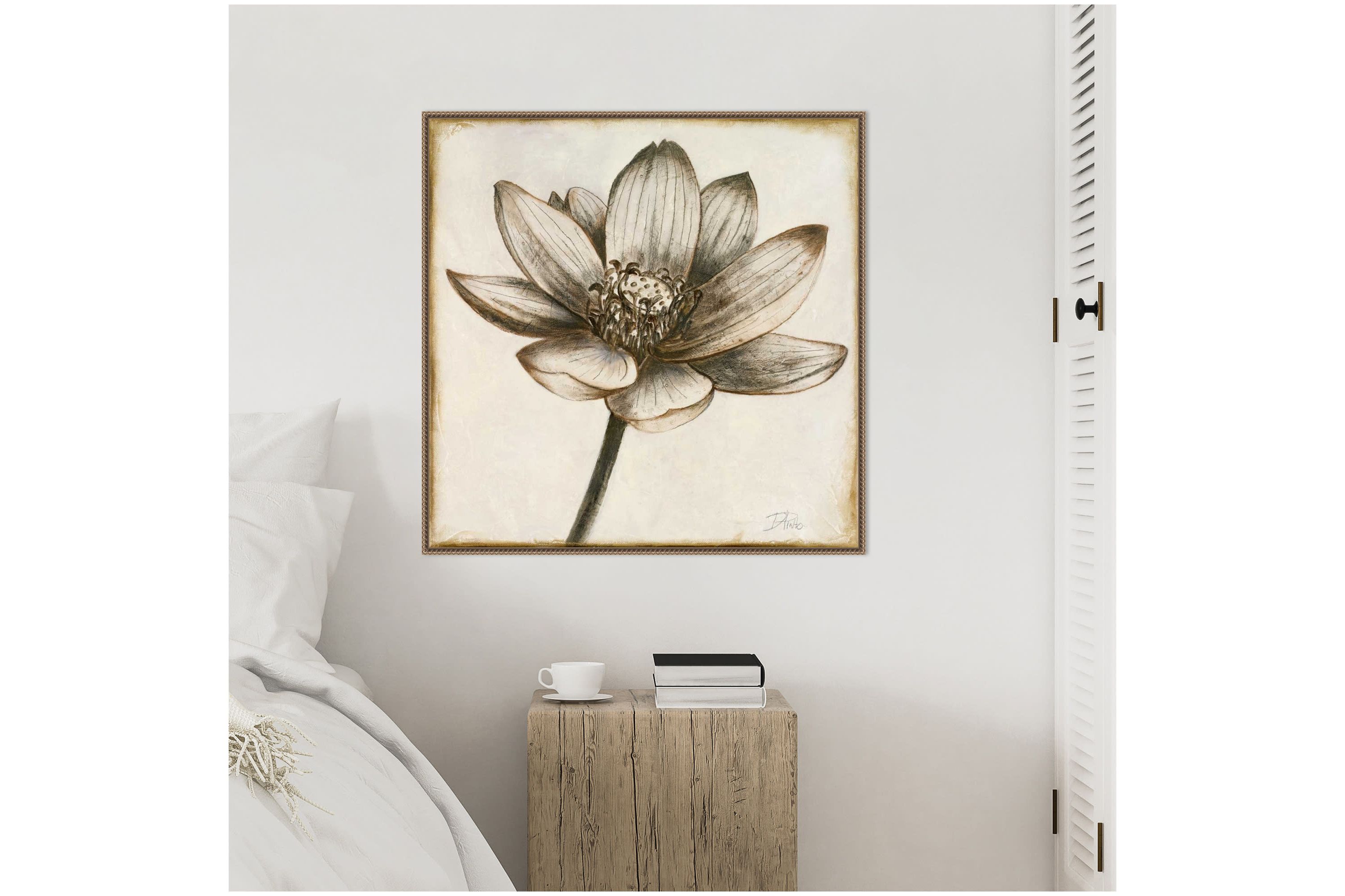Sepia Lotus Blossom II Framed Canvas Wall Art Print