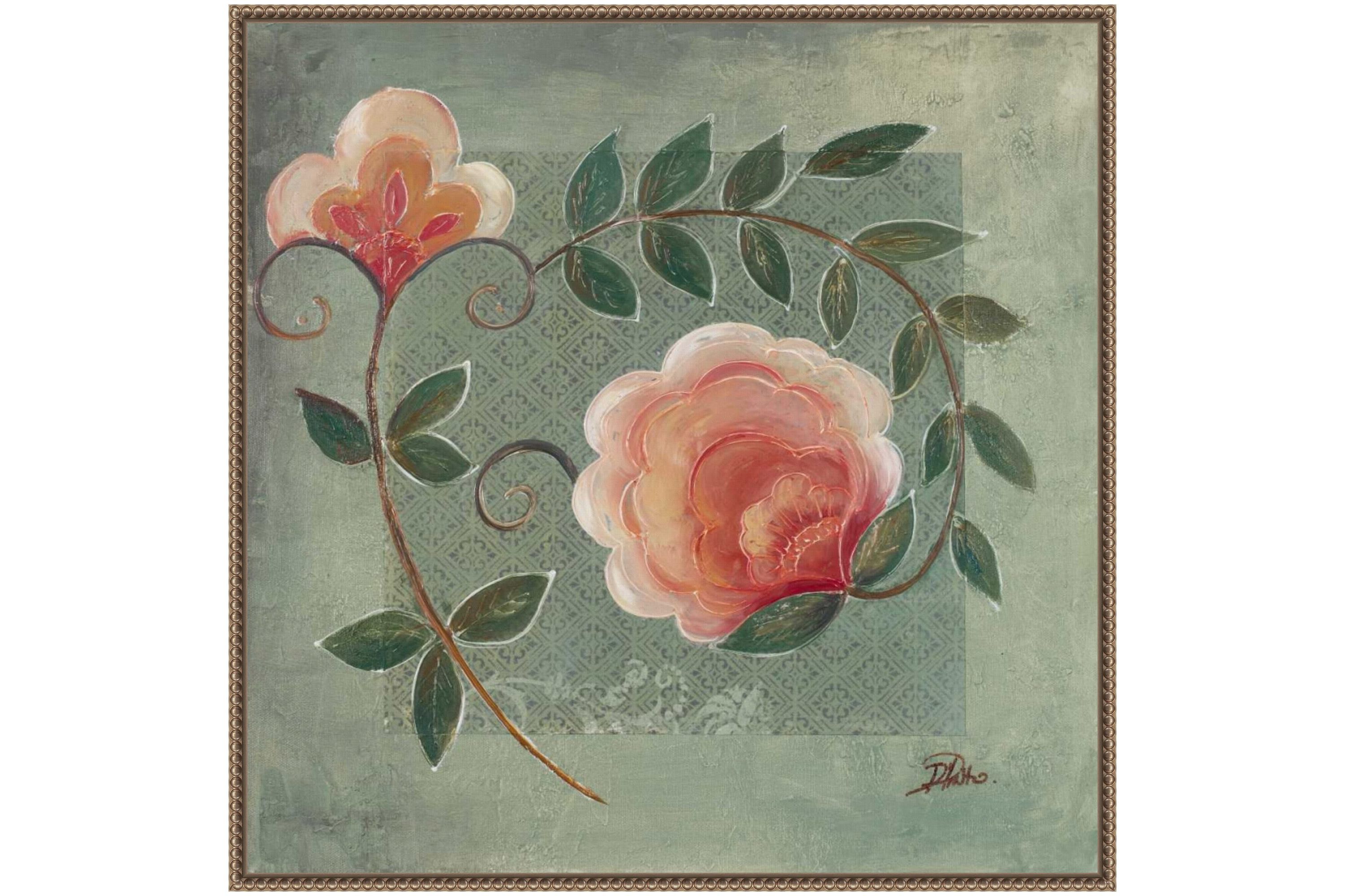 Floral Ornaments in Green I Framed Canvas Wall Art Print