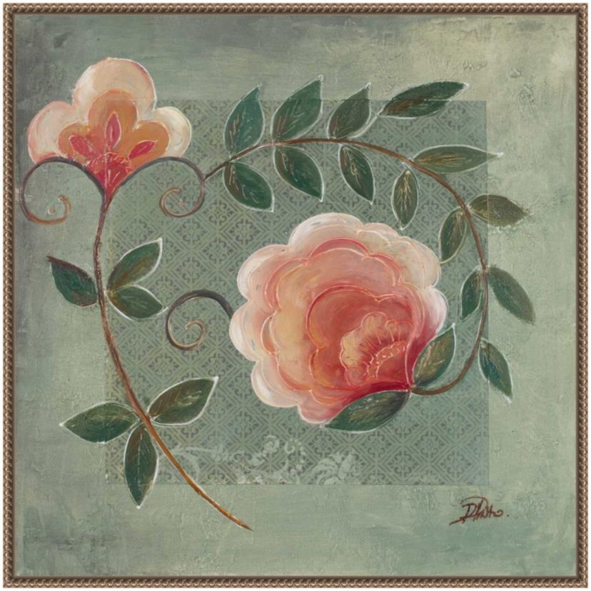 Floral Ornaments in Green I Framed Canvas Wall Art Print