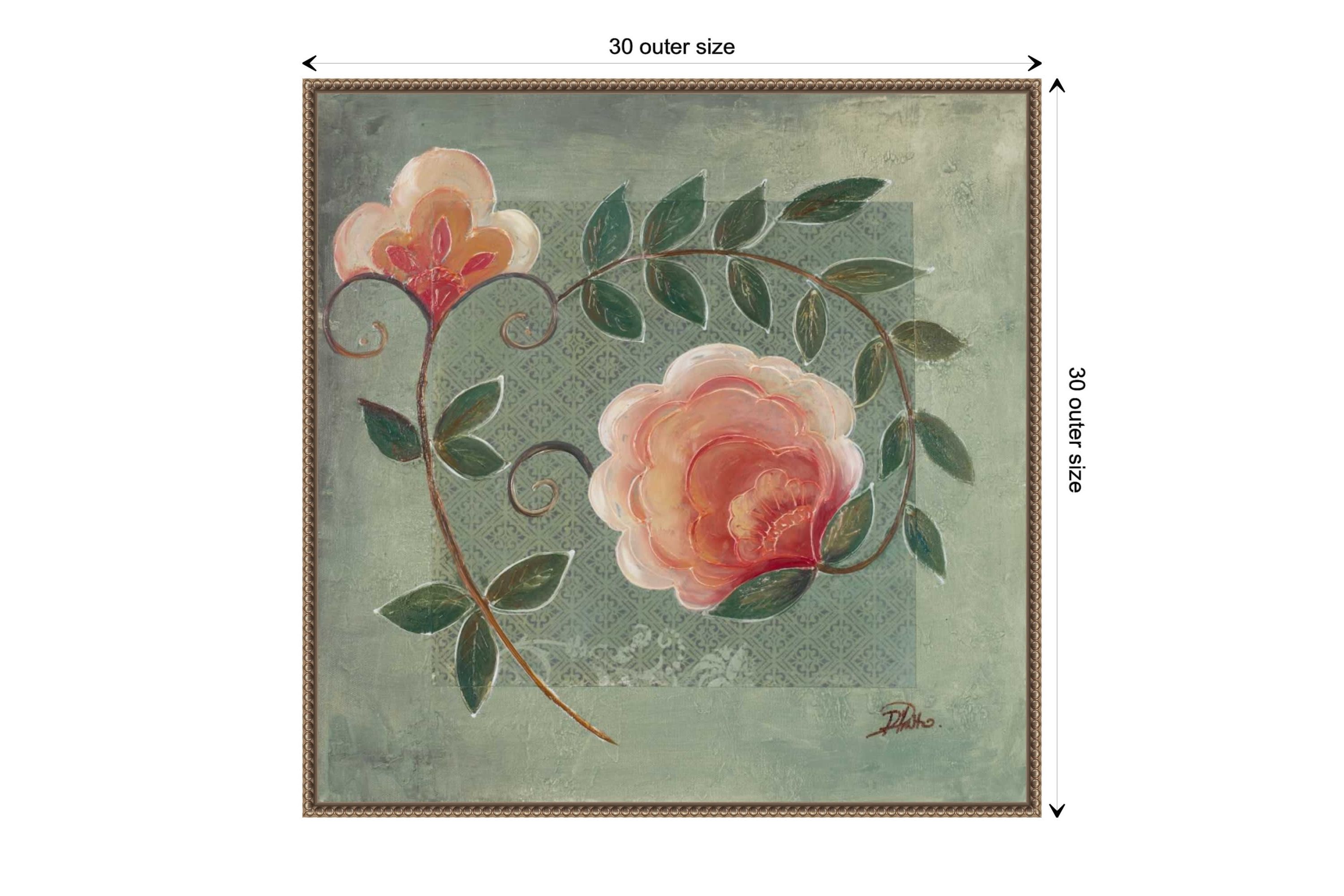 Floral Ornaments in Green I Framed Canvas Wall Art Print