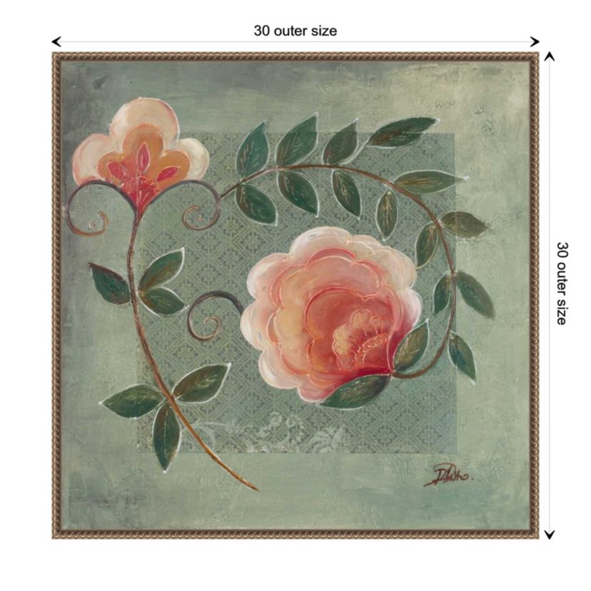 Floral Ornaments in Green I Framed Canvas Wall Art Print