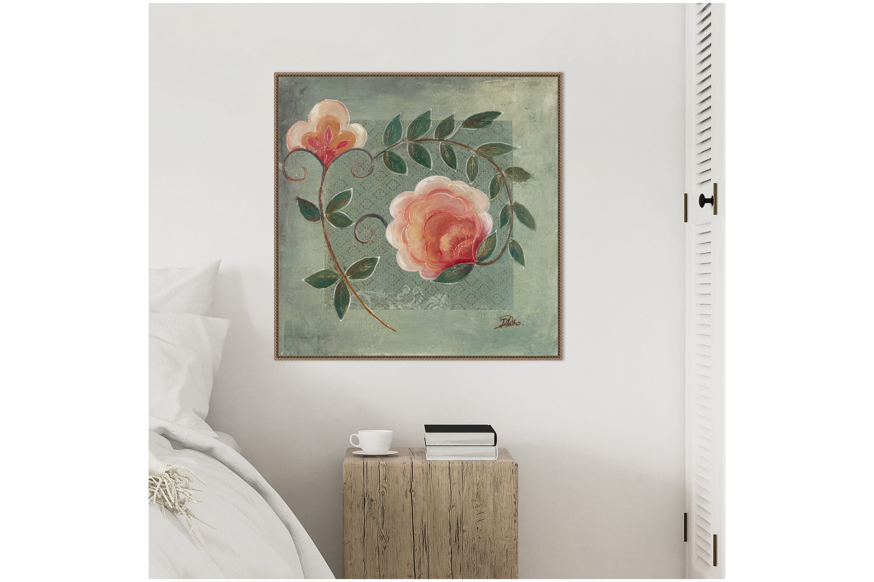 Floral Ornaments in Green I Framed Canvas Wall Art Print