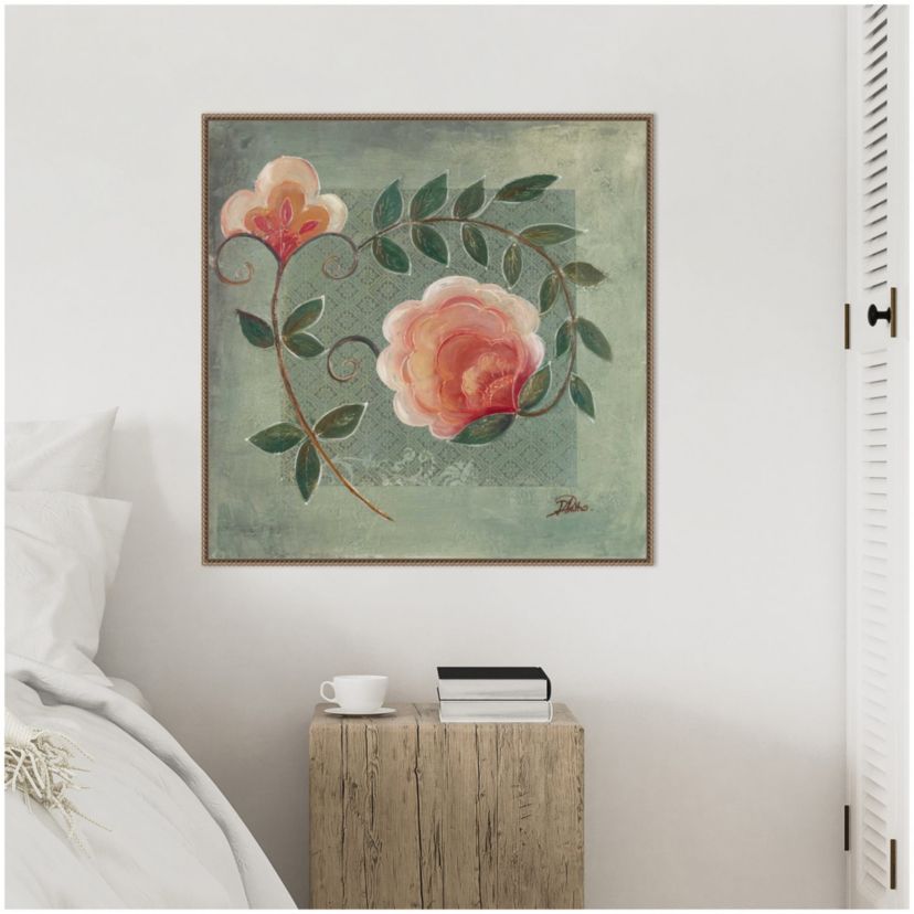 Floral Ornaments in Green I Framed Canvas Wall Art Print