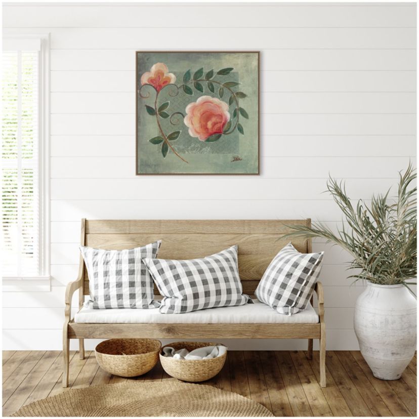 Floral Ornaments in Green I Framed Canvas Wall Art Print