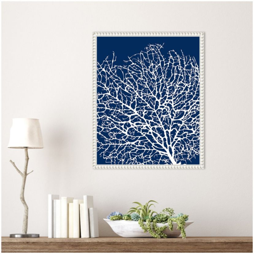 Navy Coral II Crop Framed Canvas Wall Art Print