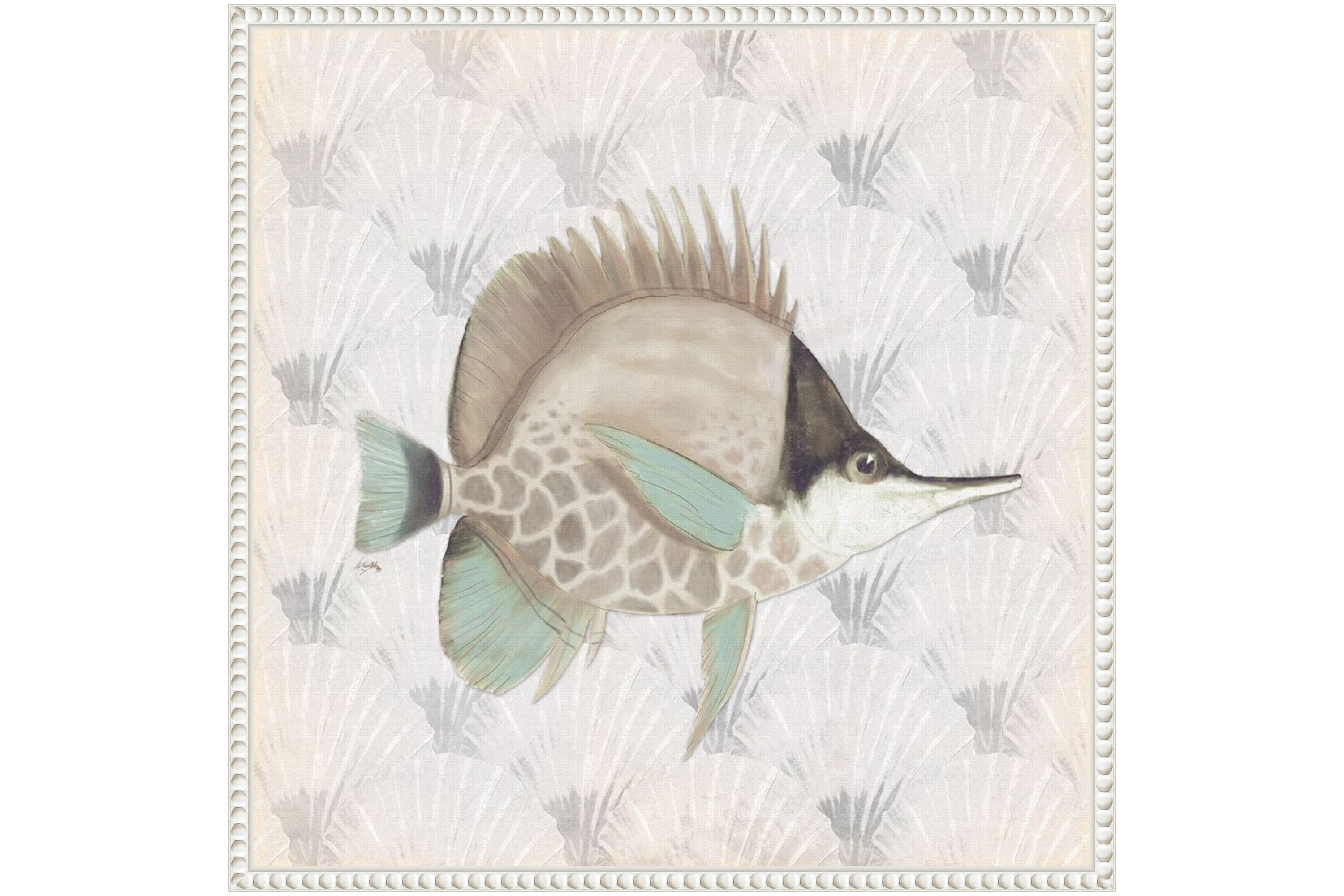 Neutral Vintage Fish III Framed Canvas Wall Art Print
