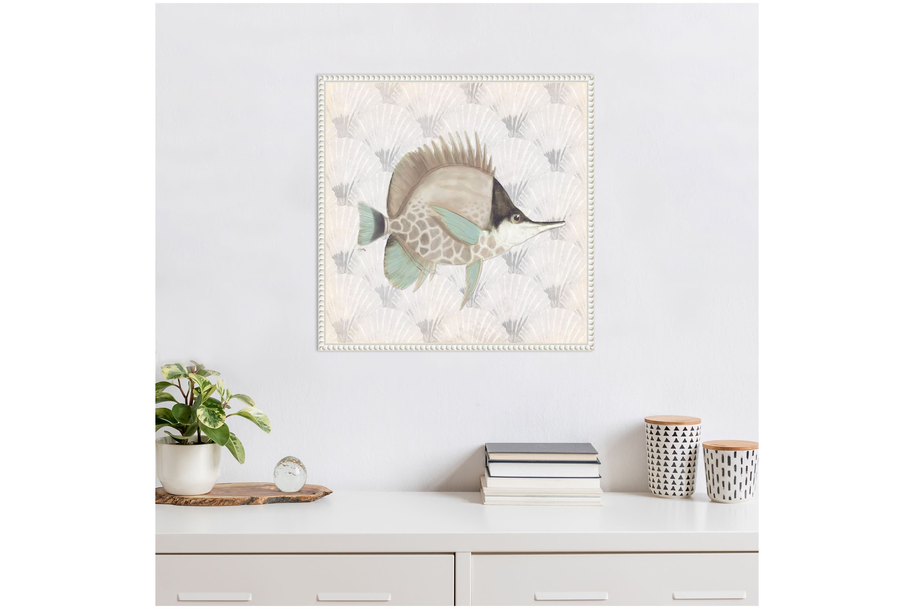 Neutral Vintage Fish III Framed Canvas Wall Art Print