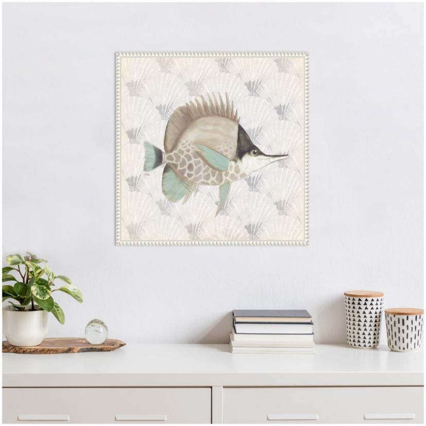 Neutral Vintage Fish III Framed Canvas Wall Art Print